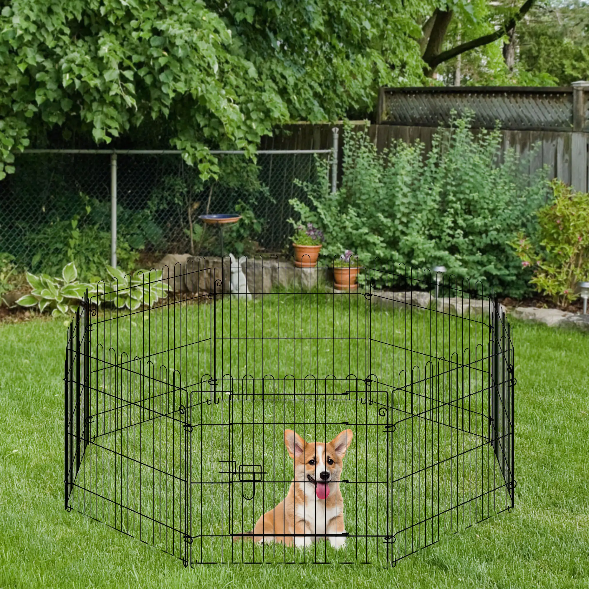 24inch 8-Panel Foldable Dog Playpen, Black - Image 8