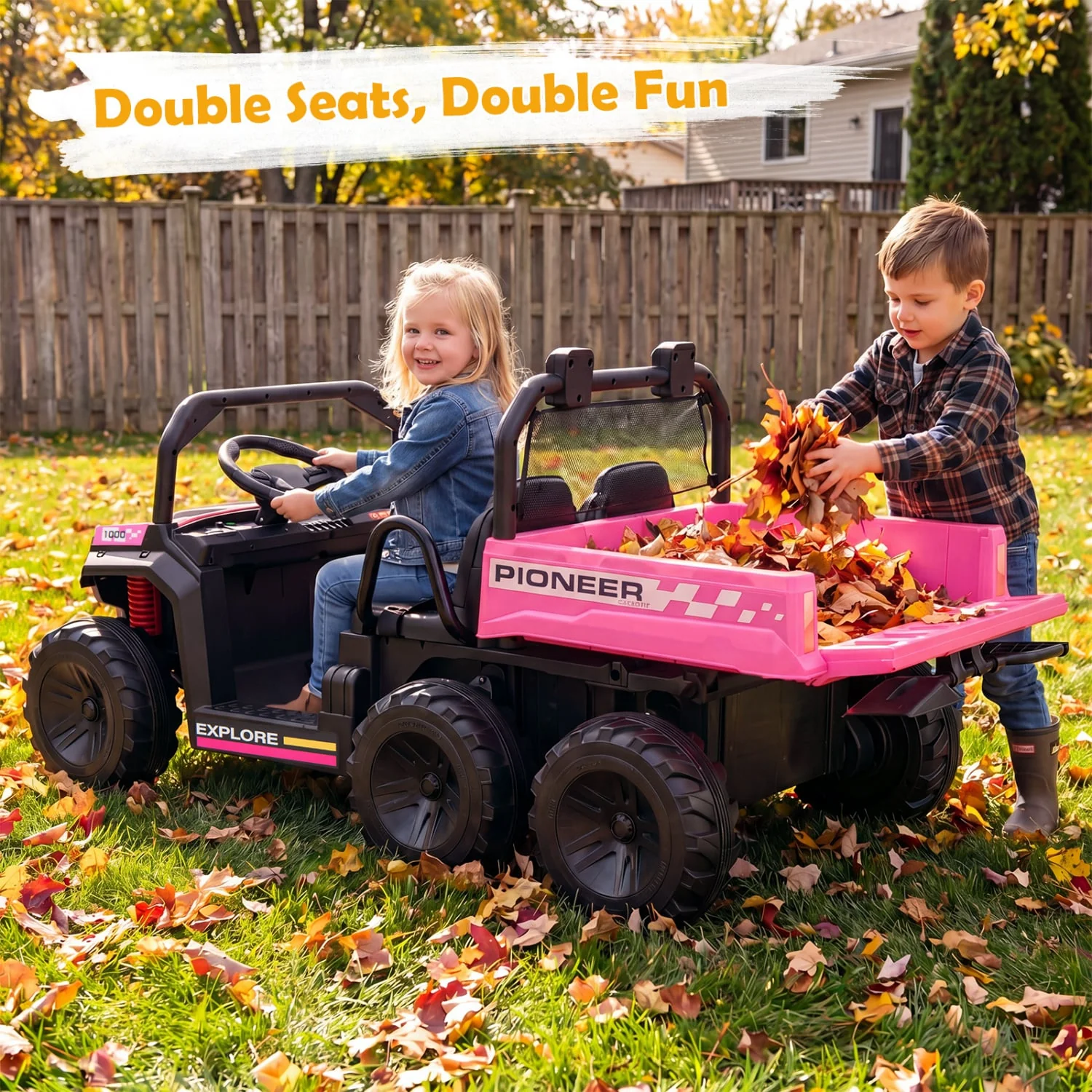 24V 2-Seater Kids Ride On Dump Truck, 4WD, Electric Dump Bed, Lights, Pink - Image 2