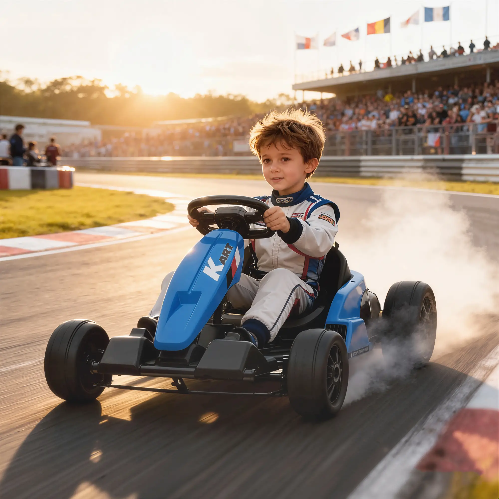 24V Electric Go Kart, Dual 150W Motors, Adjustable Seat, 11.2MPH, Blue - Image 2
