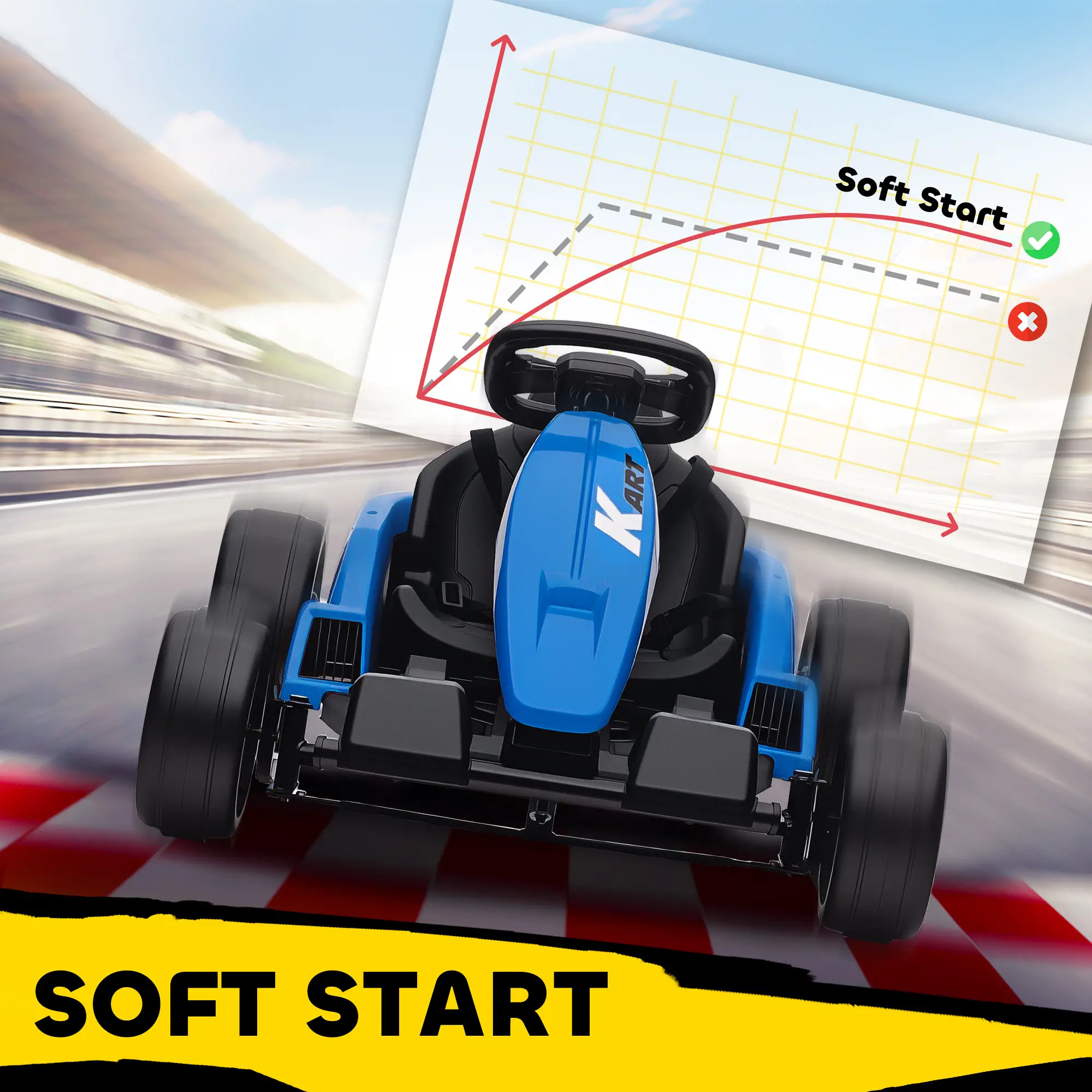 24V Electric Go Kart, Dual 150W Motors, Adjustable Seat, 11.2MPH, Blue - Image 9