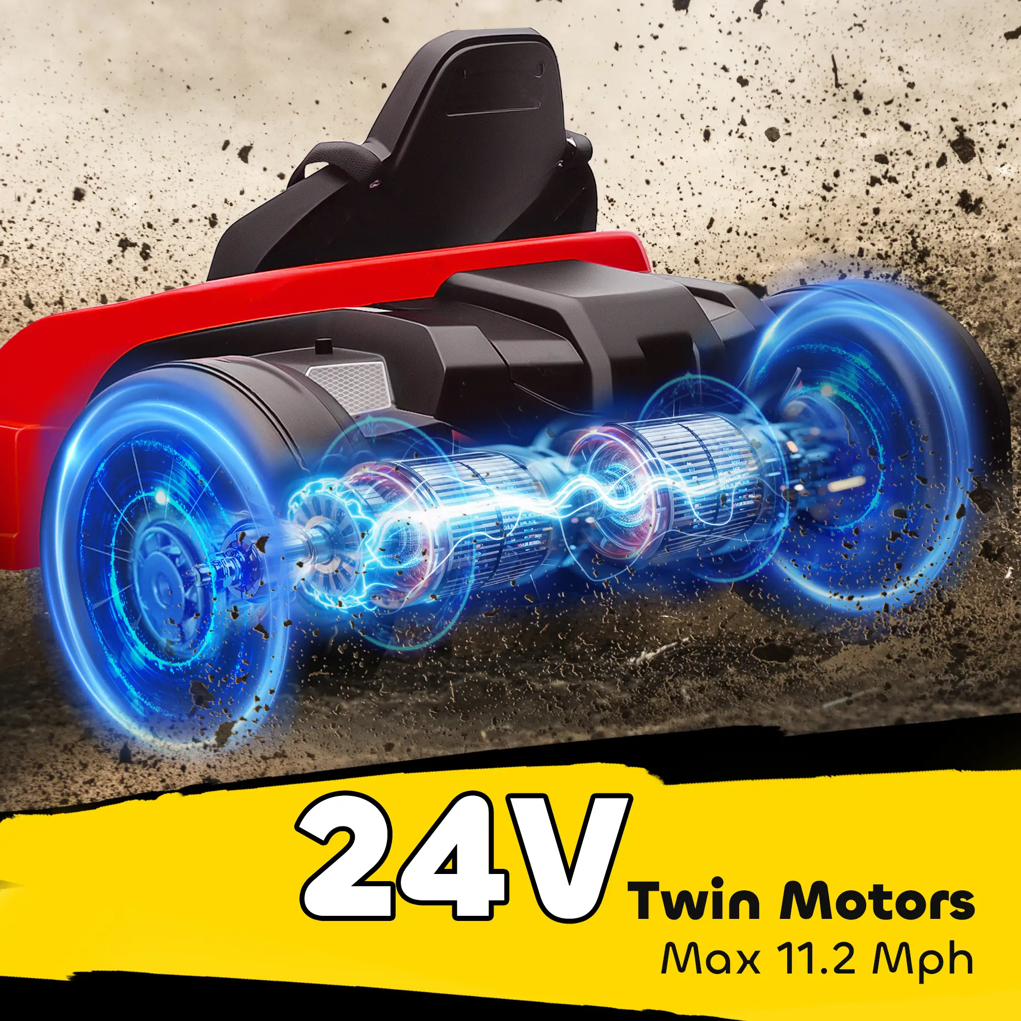24V Electric Go Kart, Dual 150W Motors, Adjustable Seat, 11.2MPH, Red - Image 4