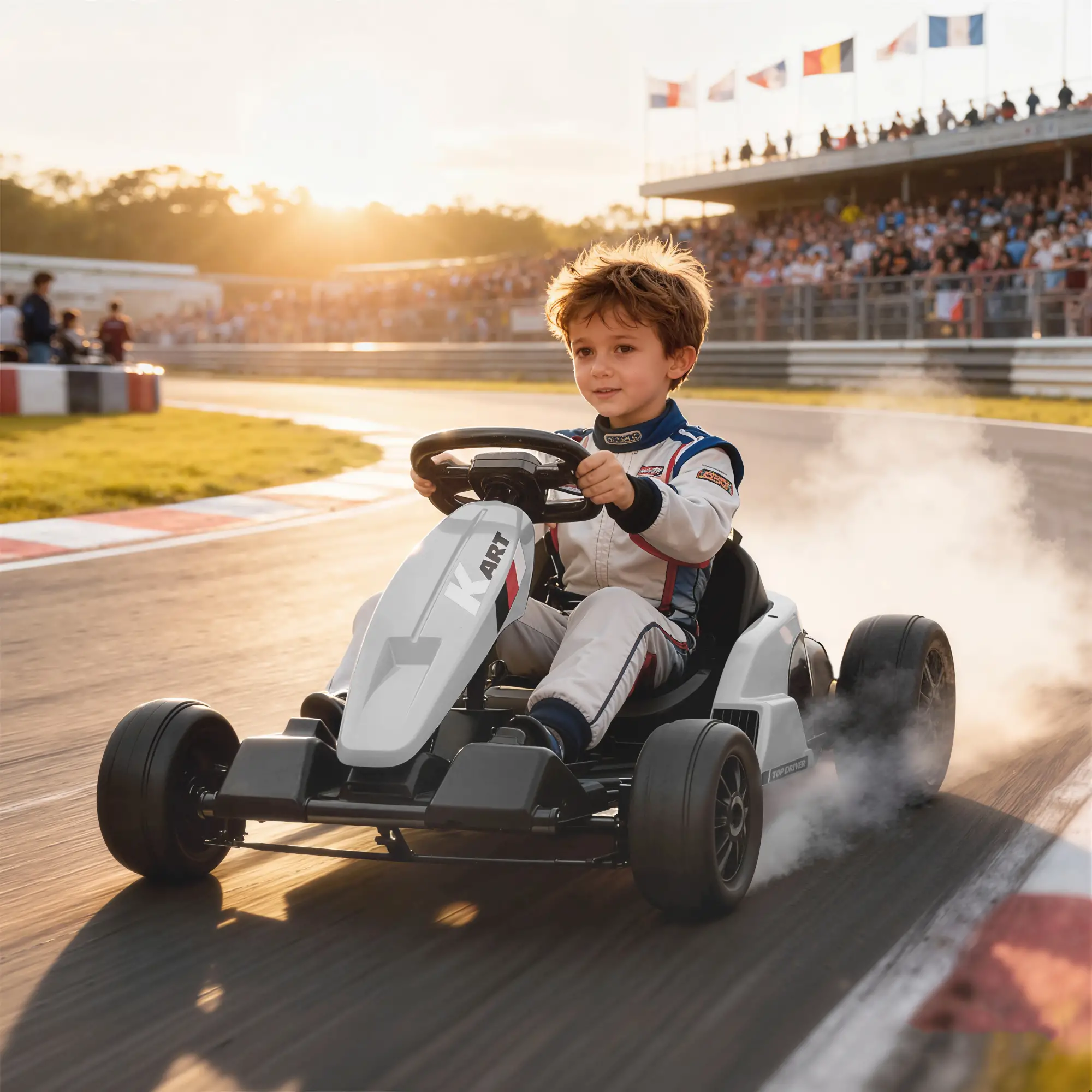 24V Electric Go Kart, Dual 150W Motors, Adjustable Seat, 11.2MPH, White - Image 2