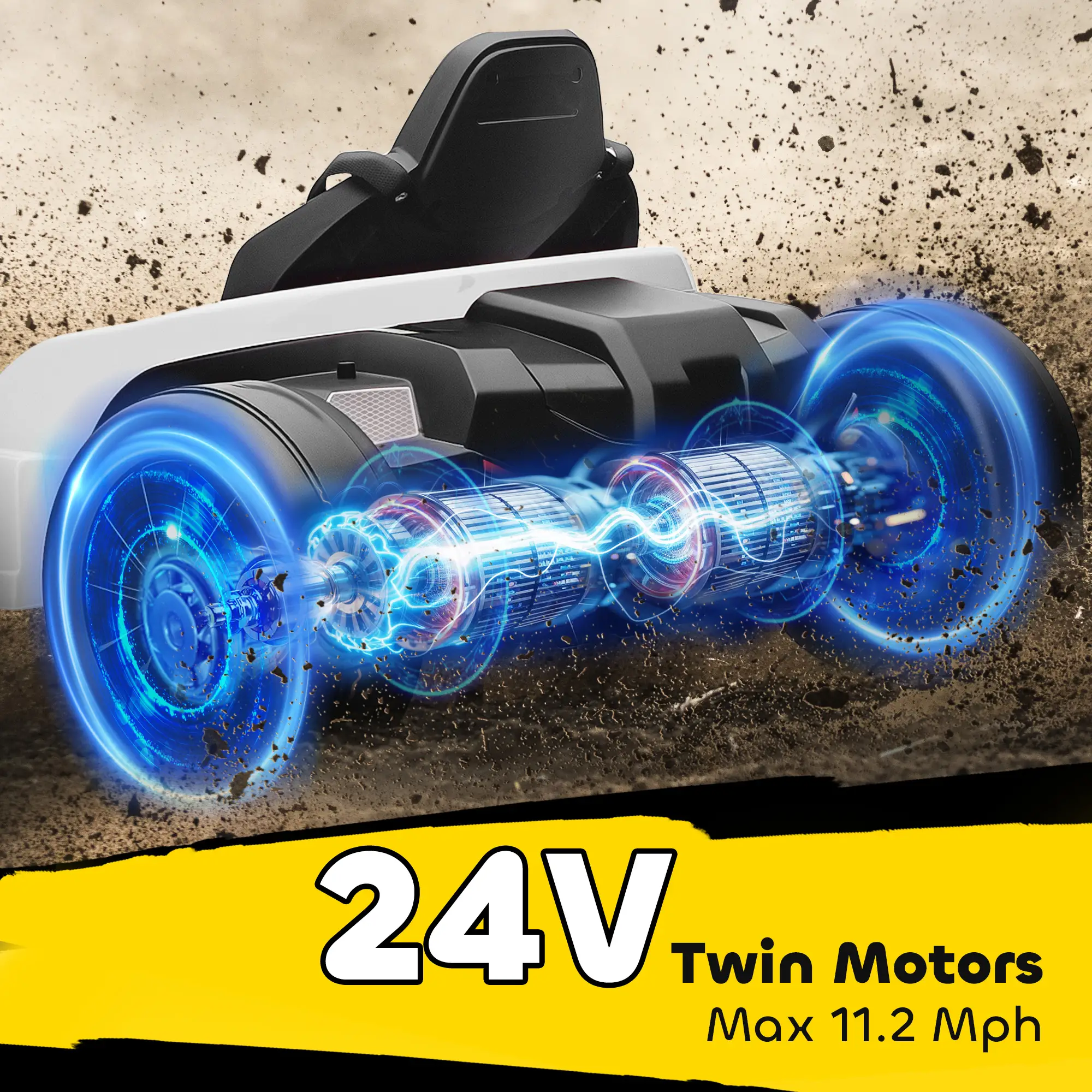 24V Electric Go Kart, Dual 150W Motors, Adjustable Seat, 11.2MPH, White - Image 4