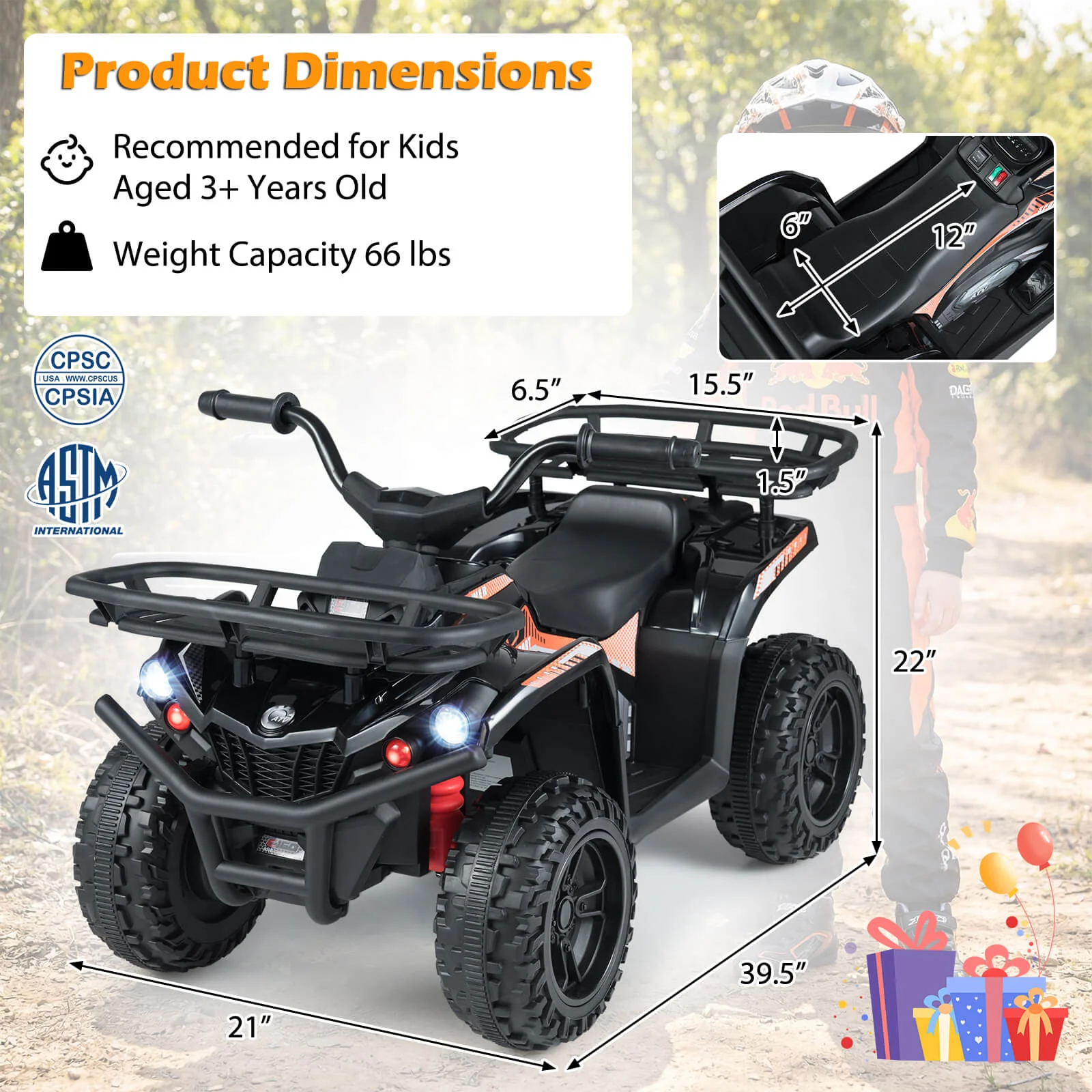 24V Electric Ride On Quad with LED Headlights-Black-2 Pieces, (2 pieces) Black + Black - Image 5