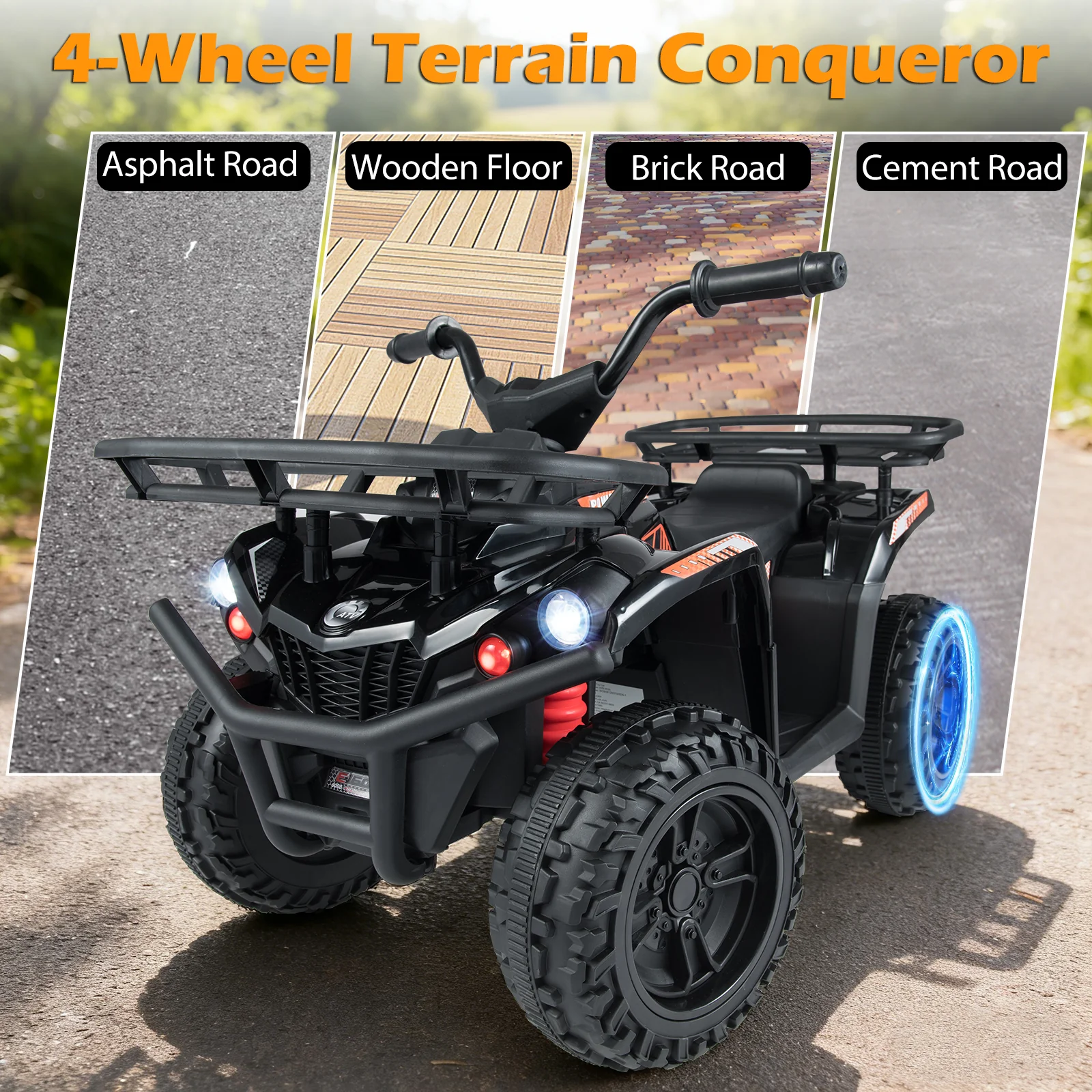24V Electric Ride On Quad with LED Headlights-Black-2 Pieces, (2 pieces) Black + Black - Image 9