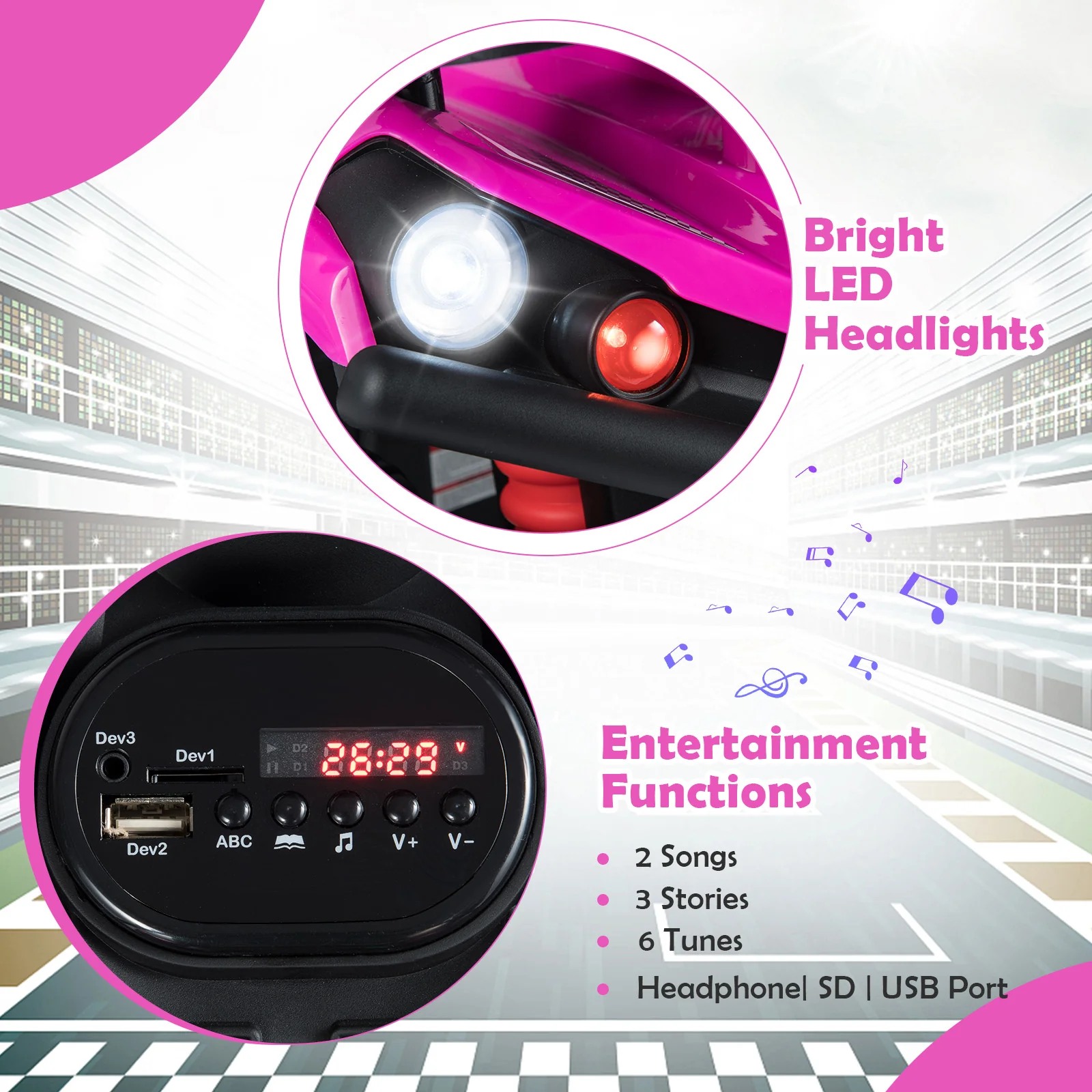 24V Electric Ride On Quad with LED Headlights, Pink - Image 10