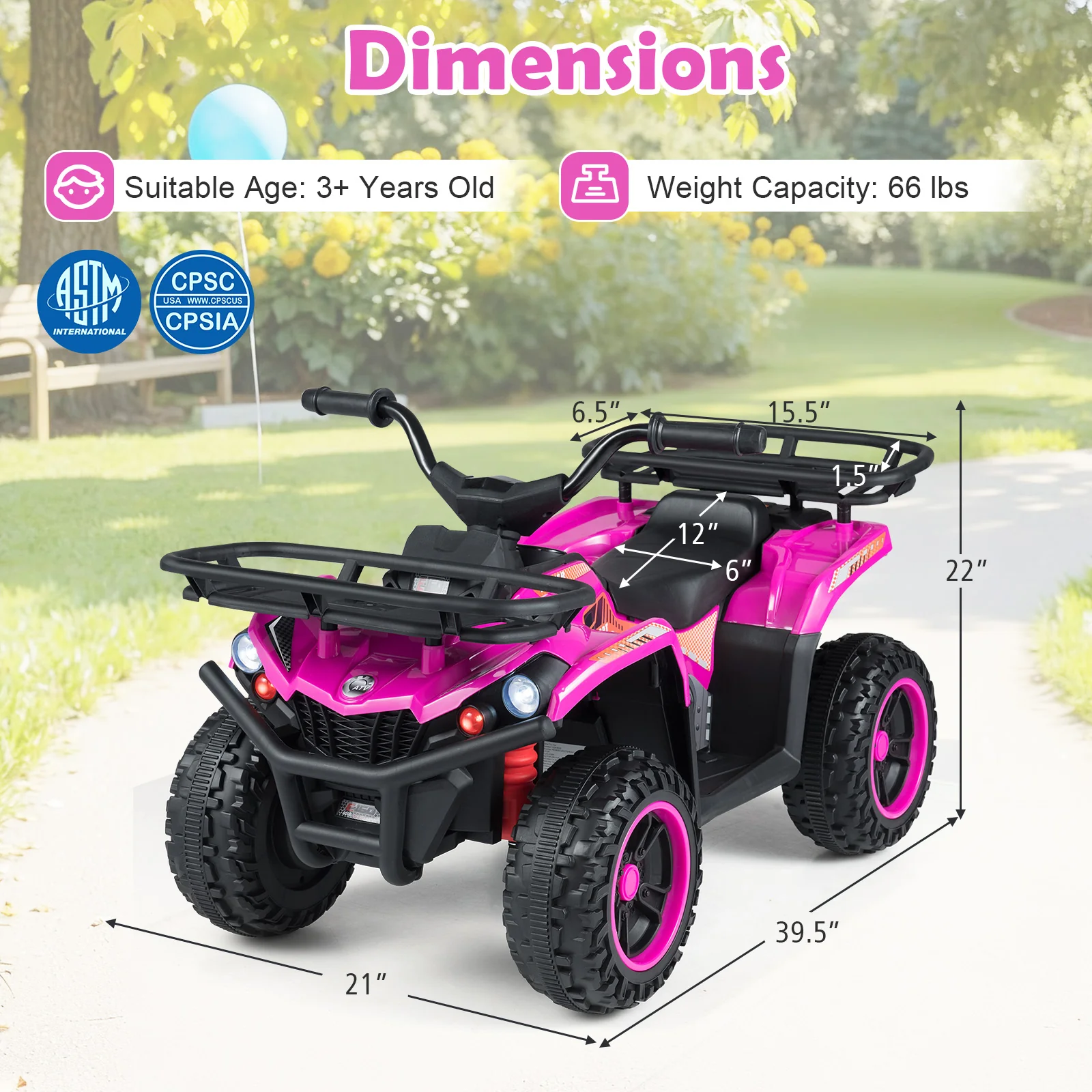 24V Electric Ride On Quad with LED Headlights, Pink - Image 6