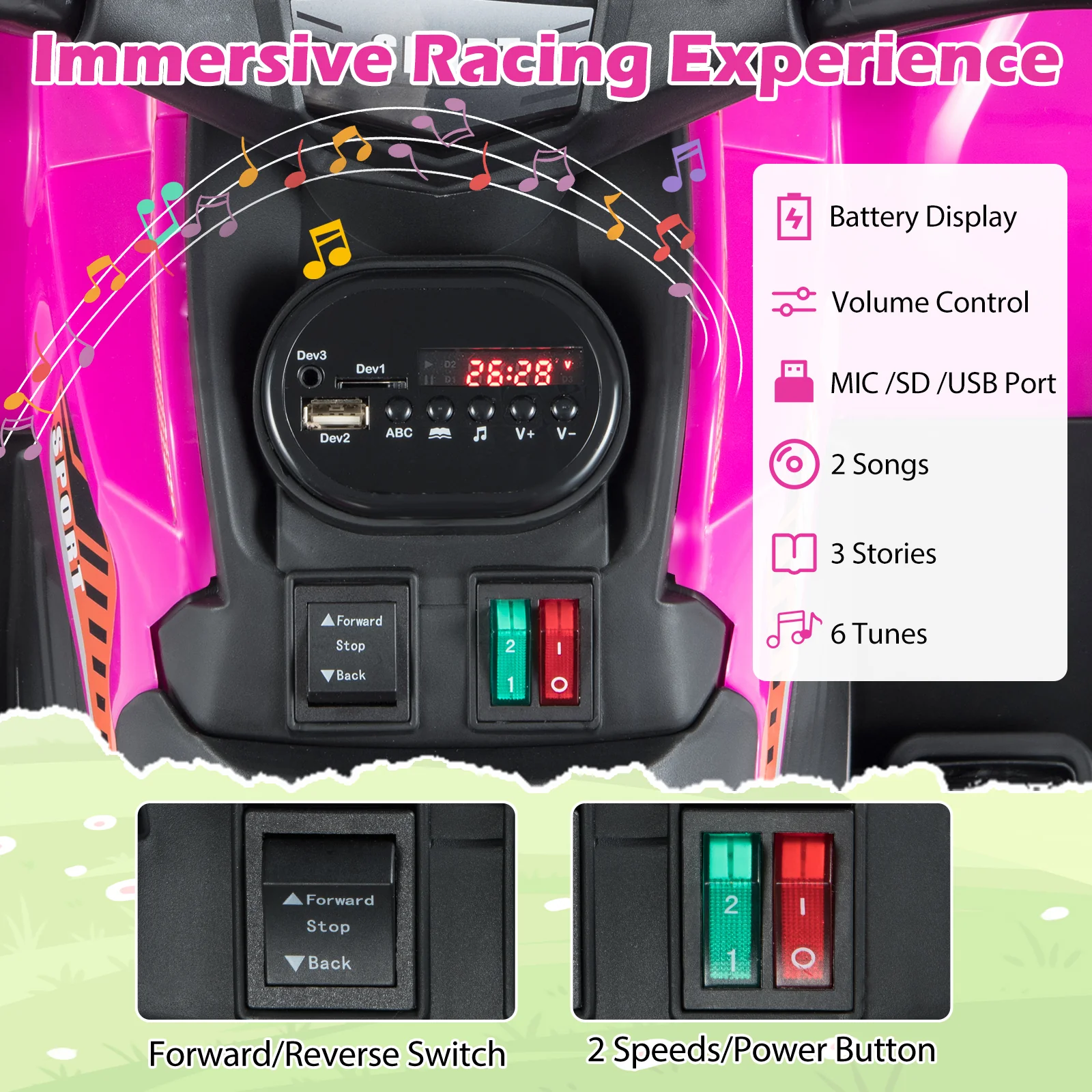 24V Electric Ride On Quad with LED Headlights, Pink - Image 8