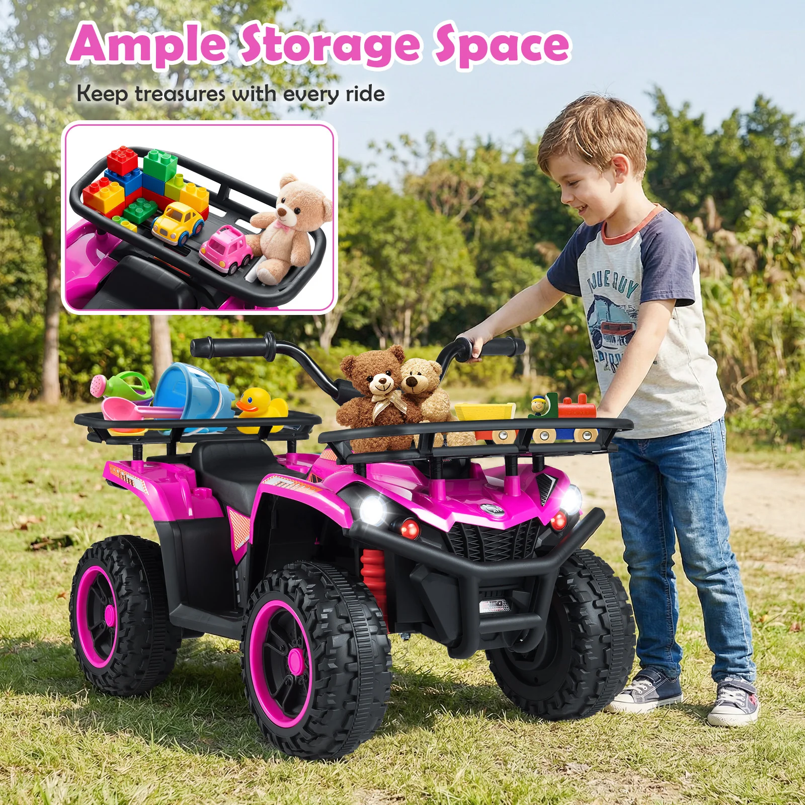 24V Electric Ride On Quad with LED Headlights, Pink - Image 9