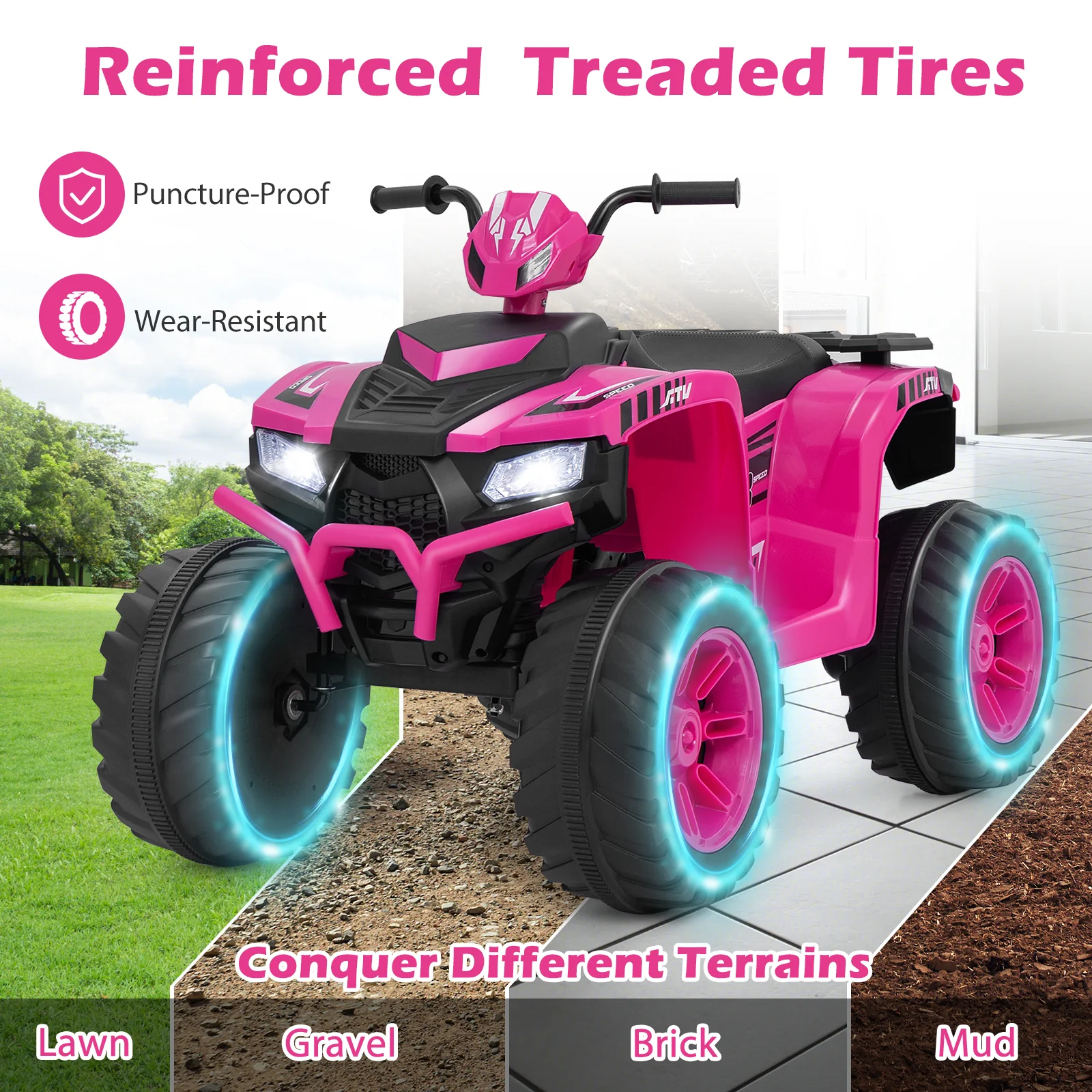 24V Kids Electric ATV, For Toddlers 3-8 Years, Pink - Image 3