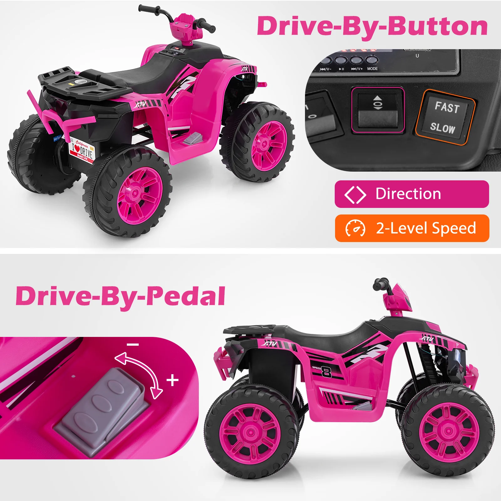 24V Kids Electric ATV, For Toddlers 3-8 Years, Pink - Image 7