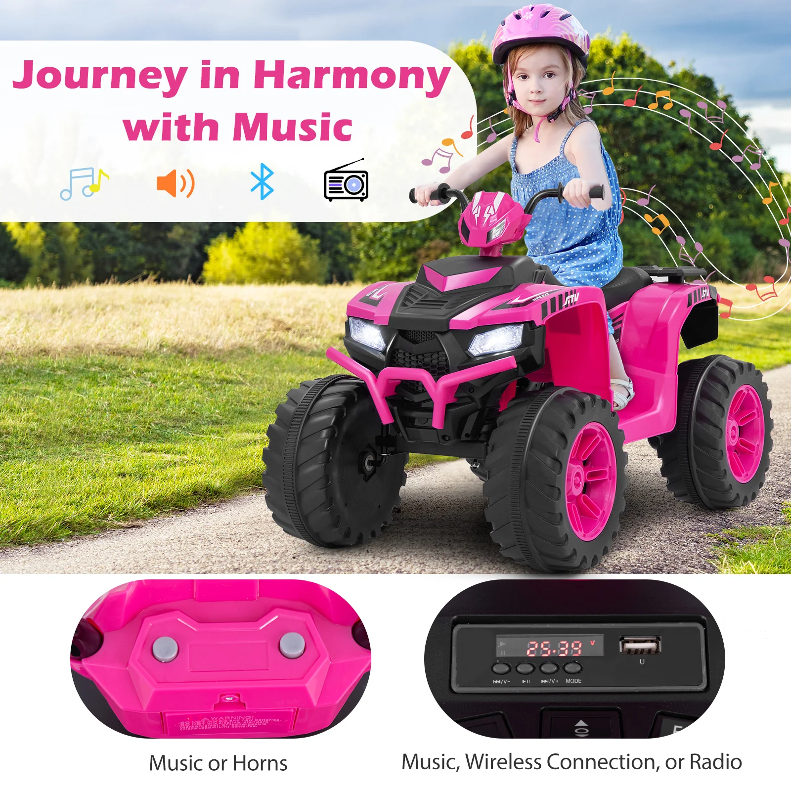 24V Kids Electric ATV, For Toddlers 3-8 Years, Pink - Image 8