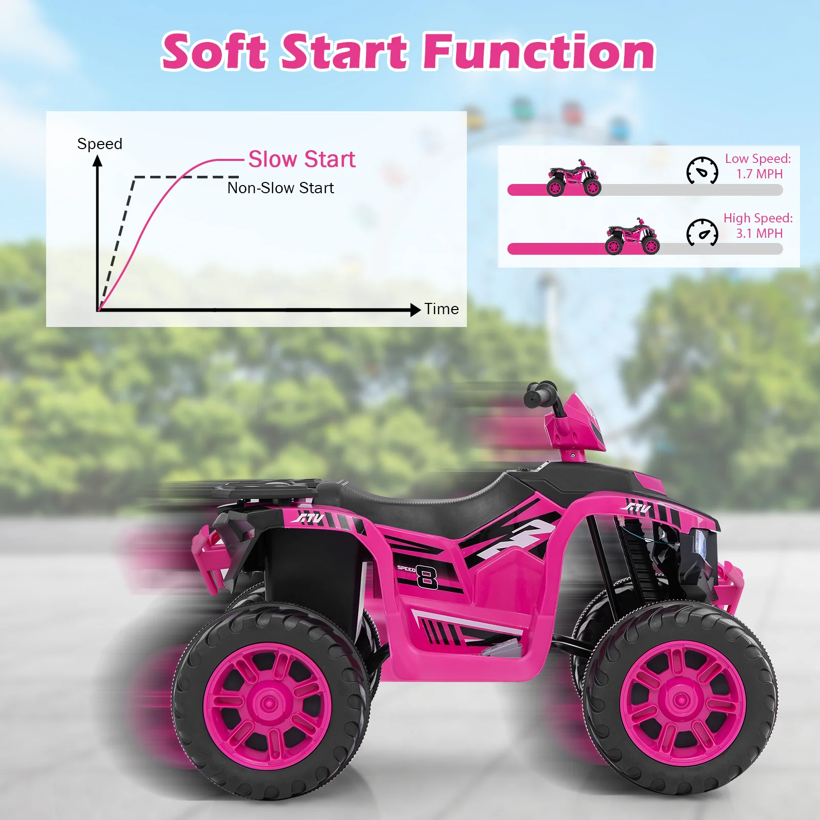 24V Kids Electric ATV, For Toddlers 3-8 Years, Pink - Image 9