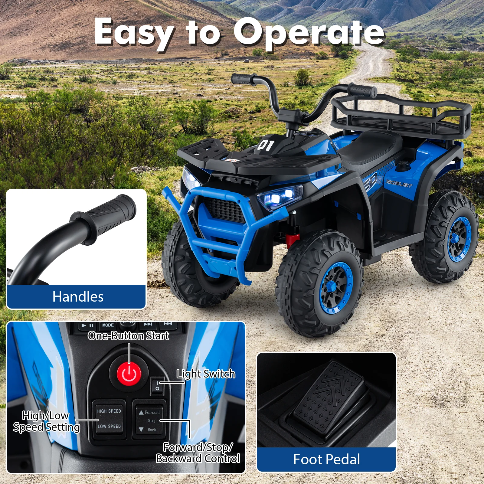 24V Kids Electric ATV Quad Car, Navy - Image 8