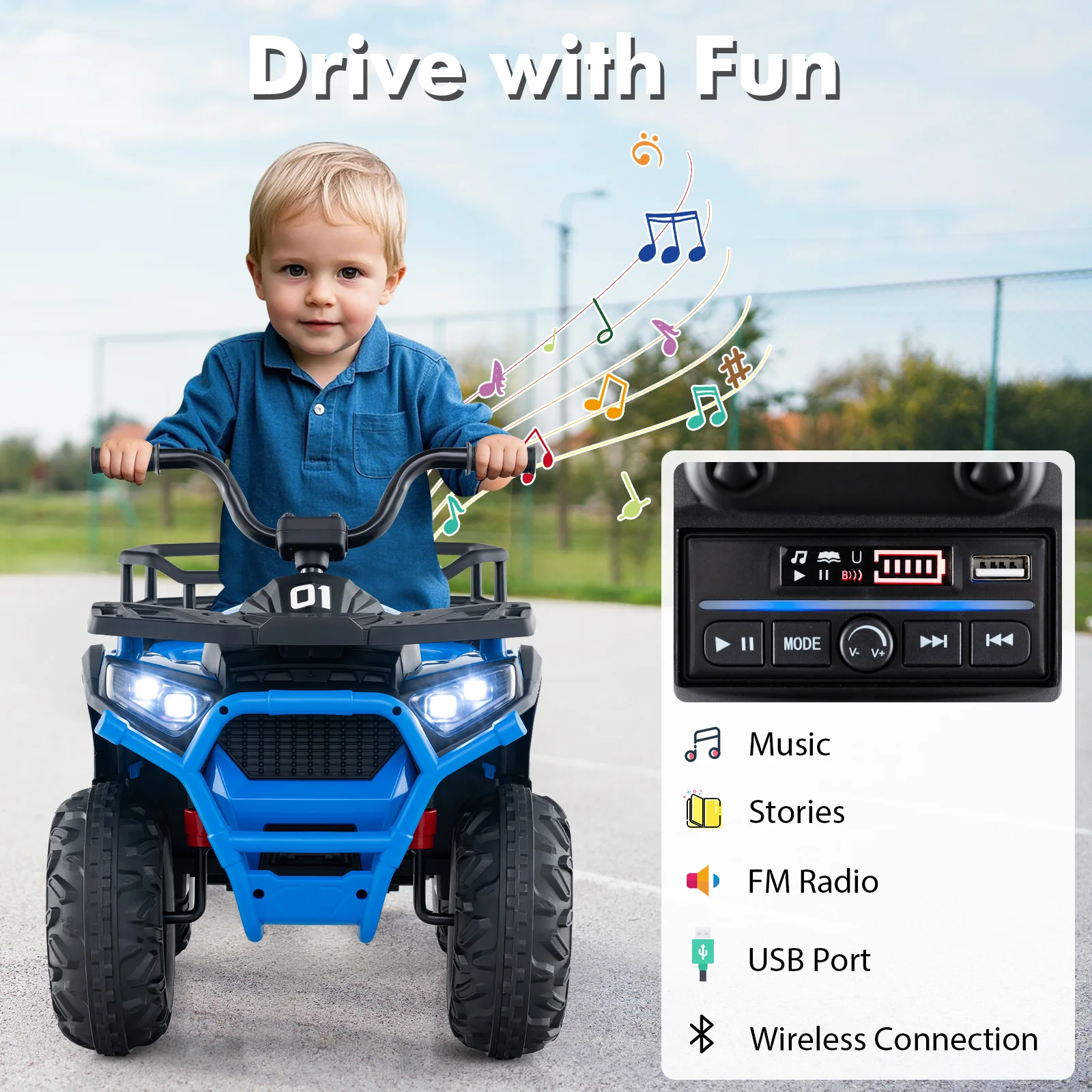 24V Kids Electric ATV Quad Car, Navy - Image 9