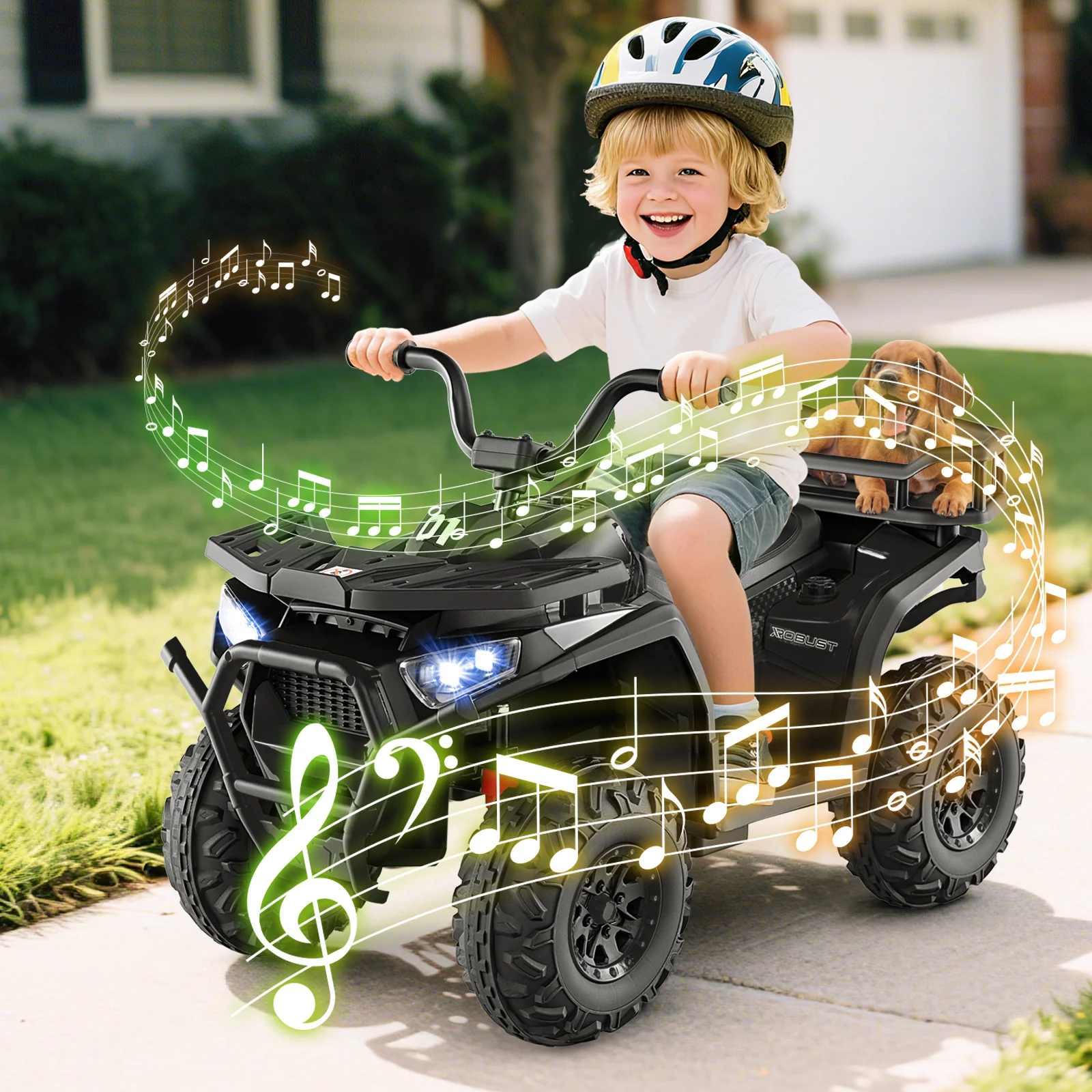 24V Kids Electric ATV Quad Car, Realistic Sounds, LED Lights, Black - Image 2
