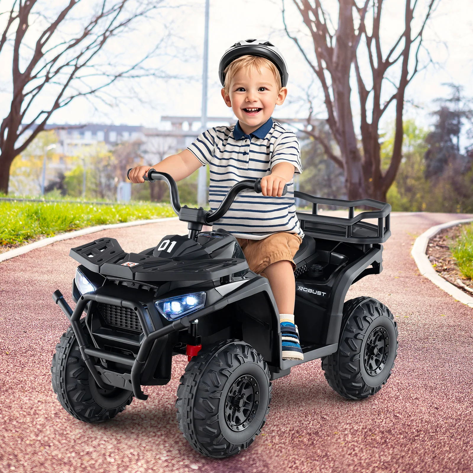 24V Kids Electric ATV Quad Car, Realistic Sounds, LED Lights, Black - Image 3