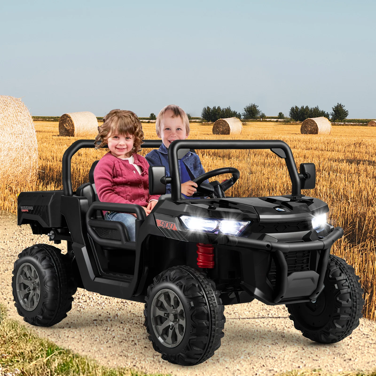 24V Kids Ride On Car With Dump Bed, Remote Control, Black - Image 2