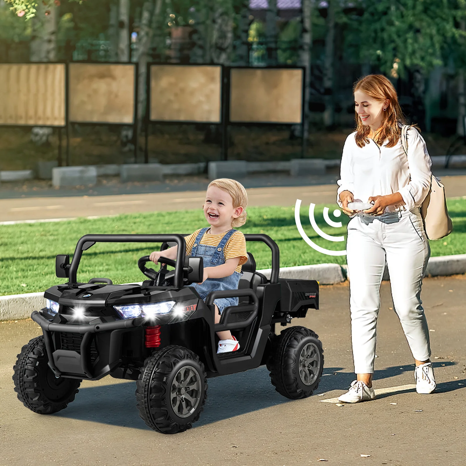 24V Kids Ride On Car With Dump Bed, Remote Control, Black - Image 3