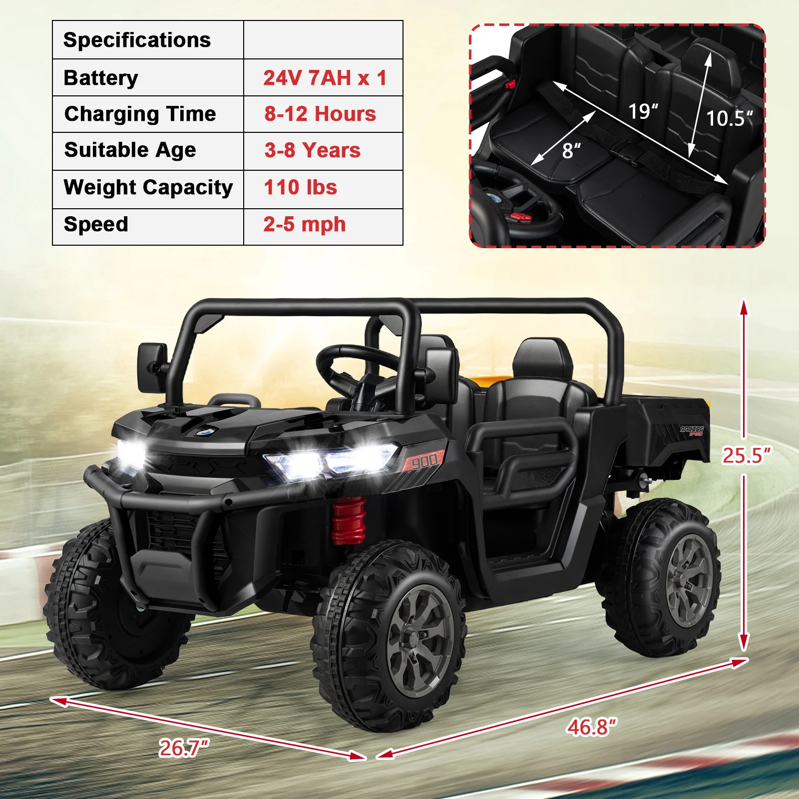 24V Kids Ride On Car With Dump Bed, Remote Control, Black - Image 5