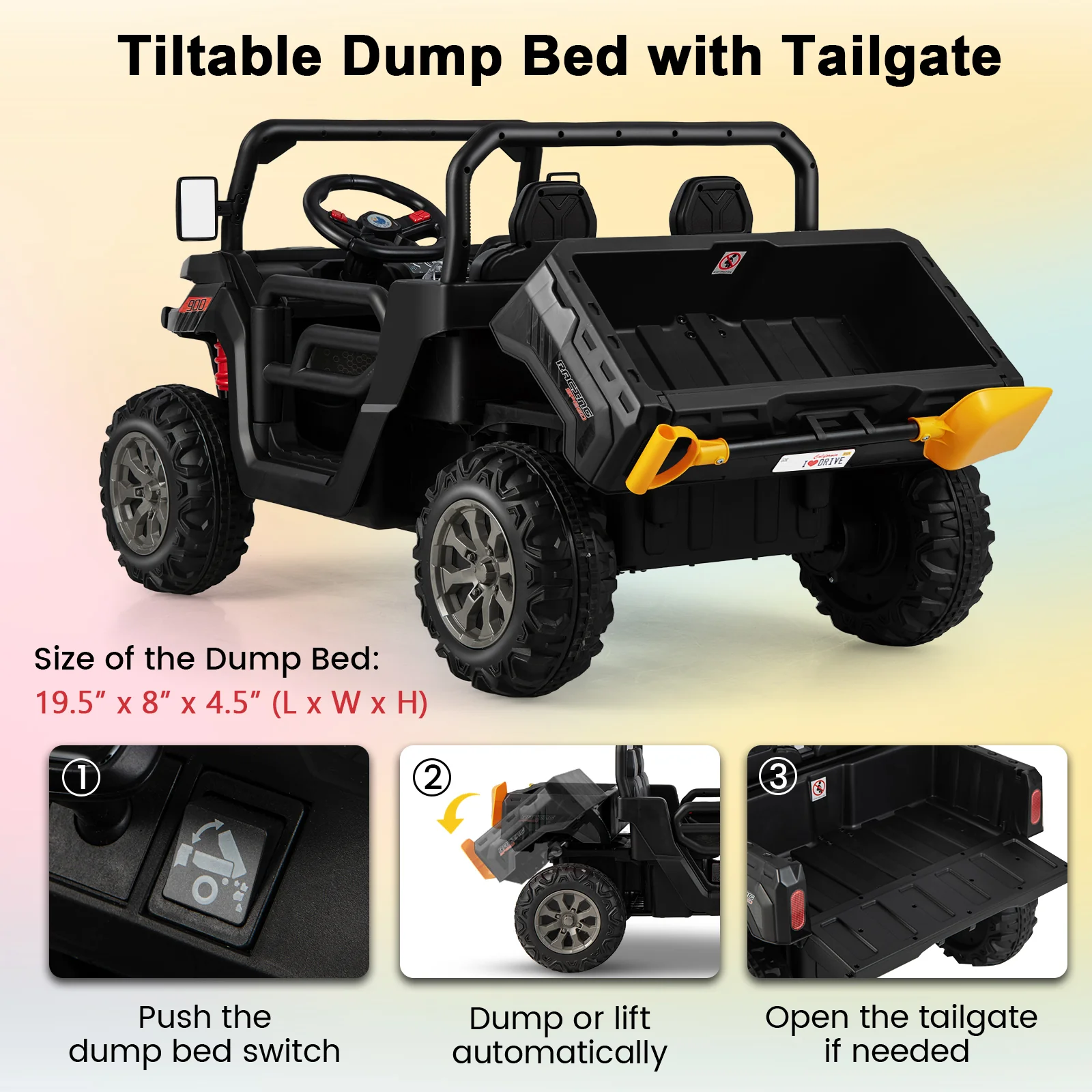 24V Kids Ride On Car With Dump Bed, Remote Control, Black - Image 6