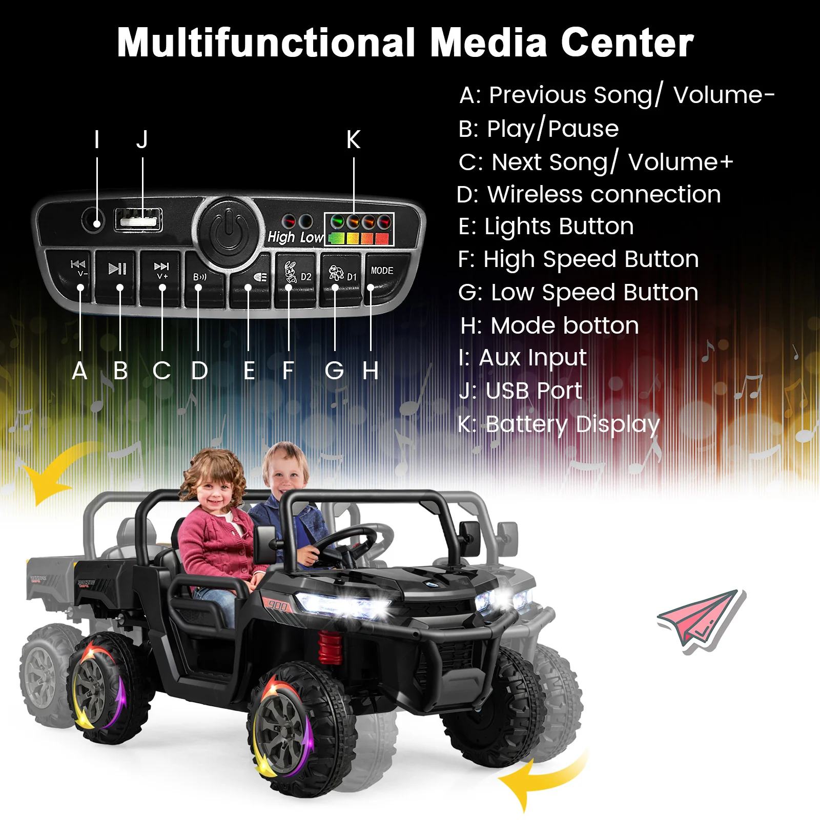 24V Kids Ride On Car With Dump Bed, Remote Control, Black - Image 7