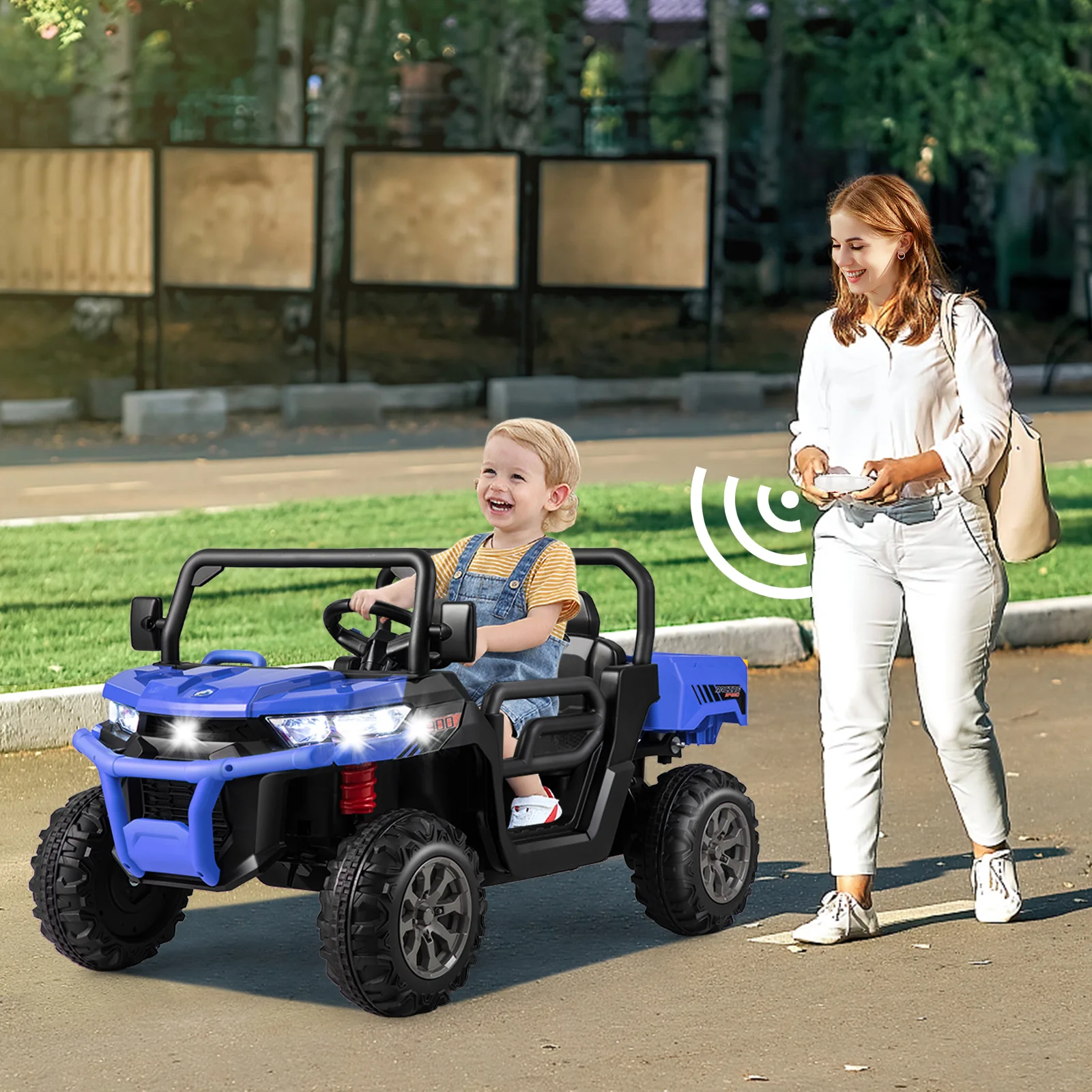 24V Kids Ride On Car With Dump Bed, Remote Control, Navy - Image 3