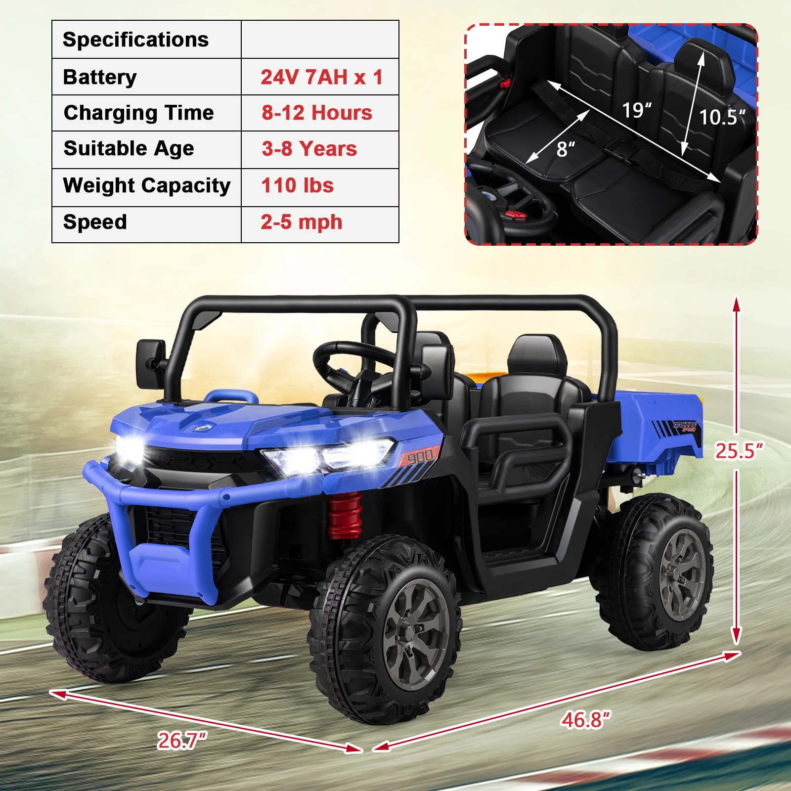24V Kids Ride On Car With Dump Bed, Remote Control, Navy - Image 5