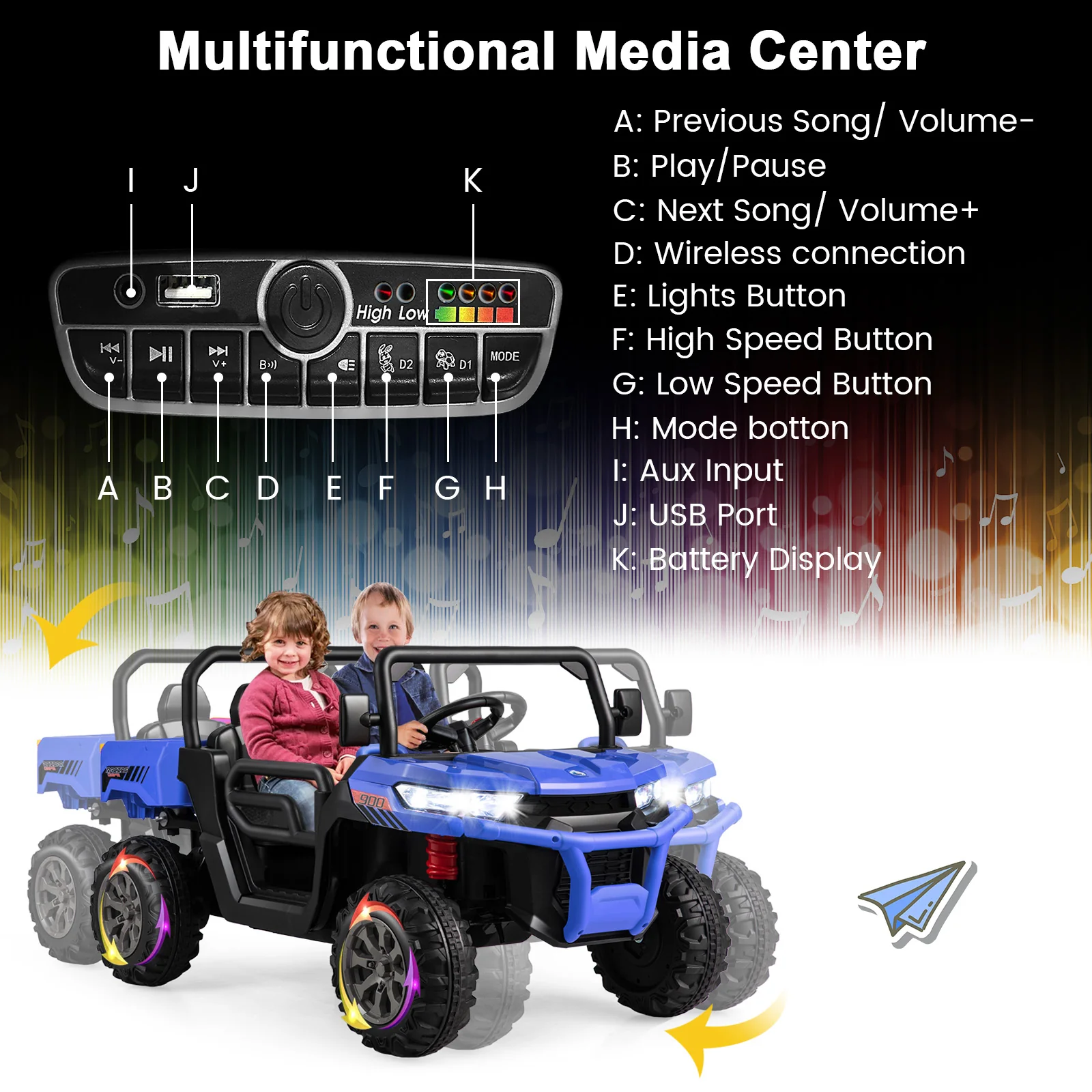 24V Kids Ride On Car With Dump Bed, Remote Control, Navy - Image 9