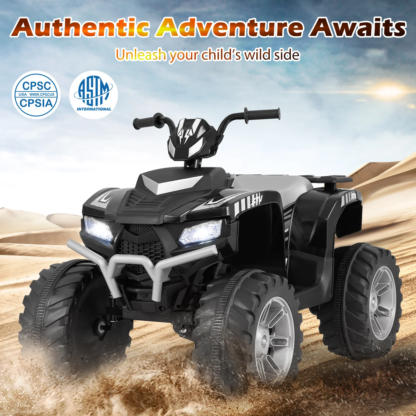 24V Kids Ride On Electric ATV, Wireless, Toddlers 3-8 Years, Black - Image 3