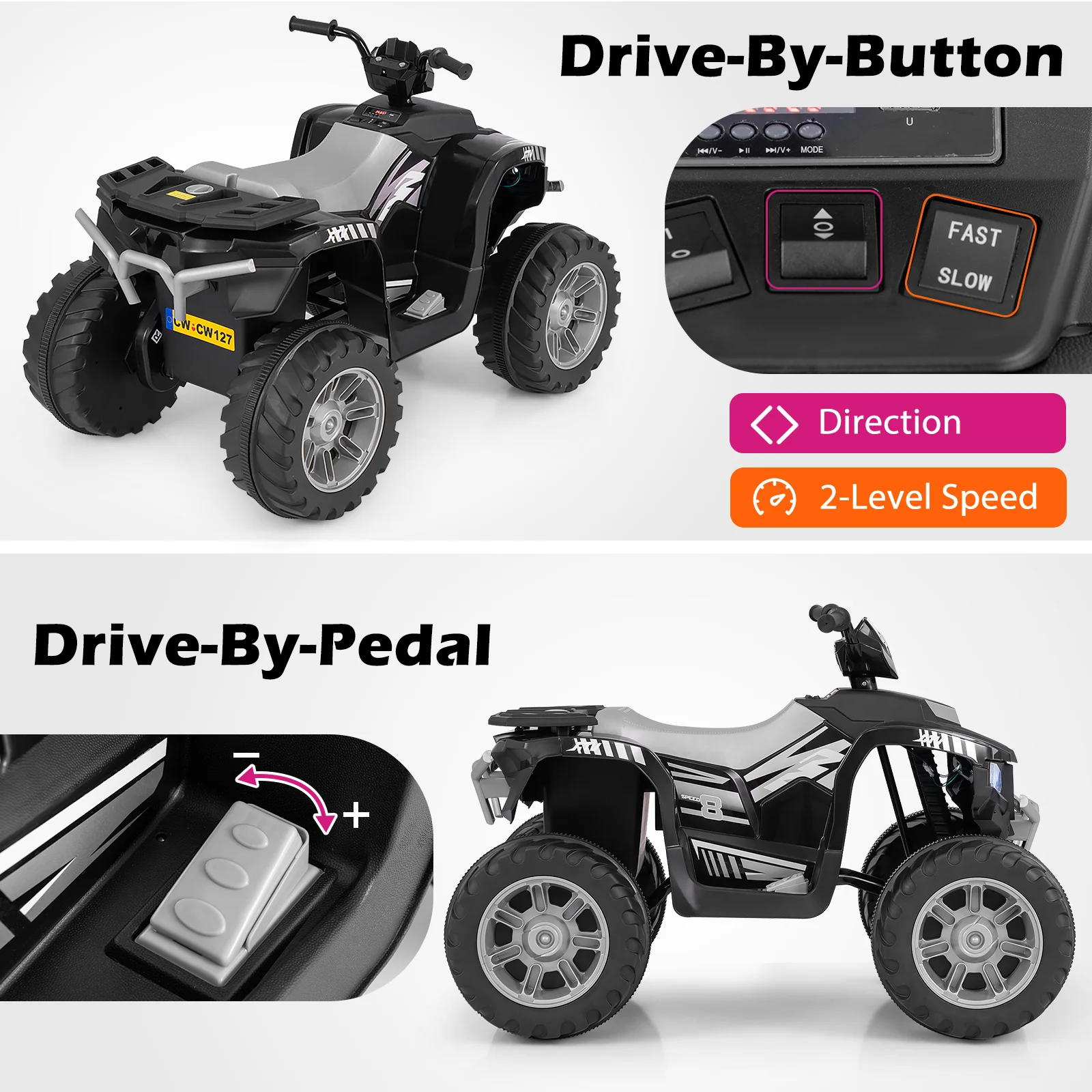 24V Kids Ride On Electric ATV, Wireless, Toddlers 3-8 Years, Black - Image 6