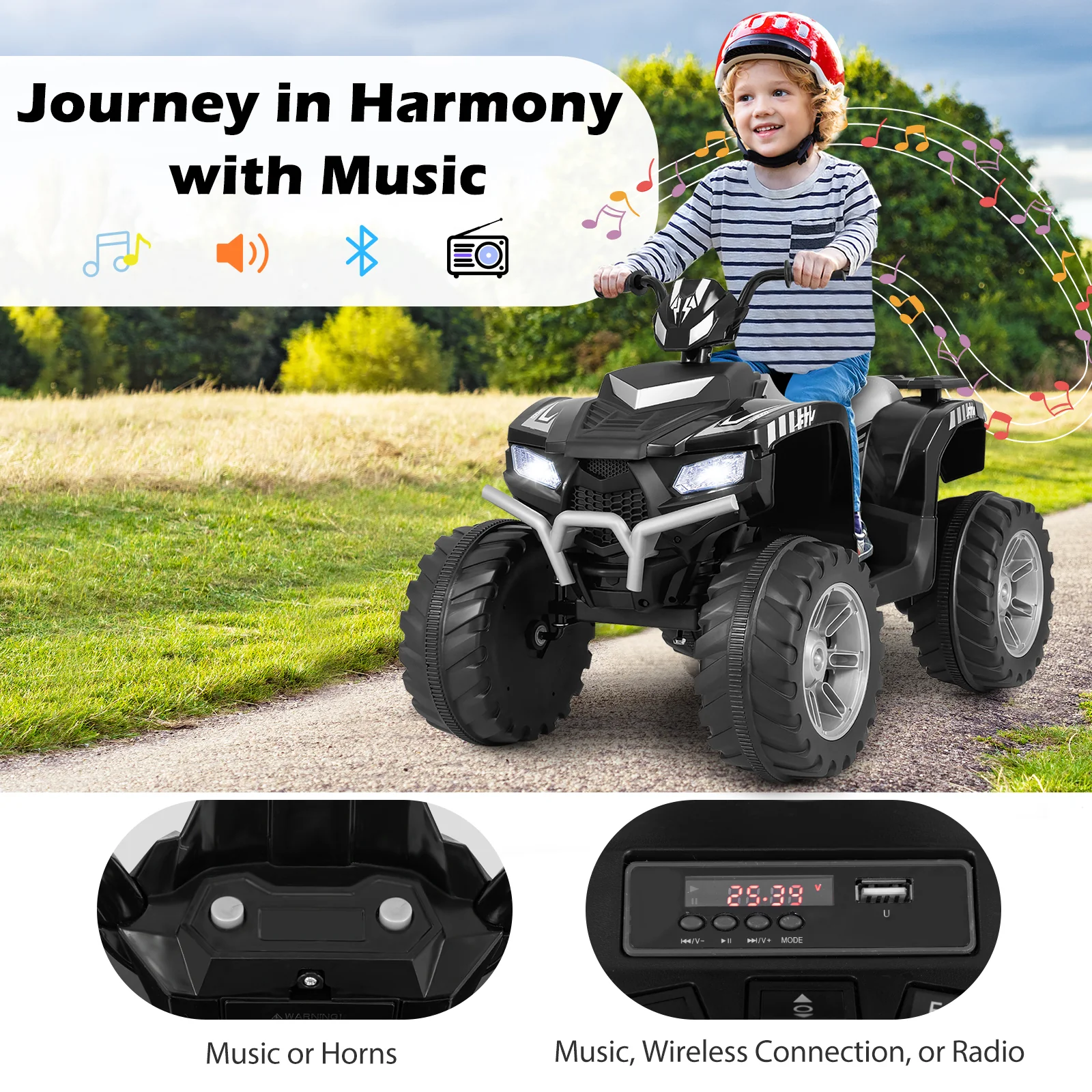 24V Kids Ride On Electric ATV, Wireless, Toddlers 3-8 Years, Black - Image 7