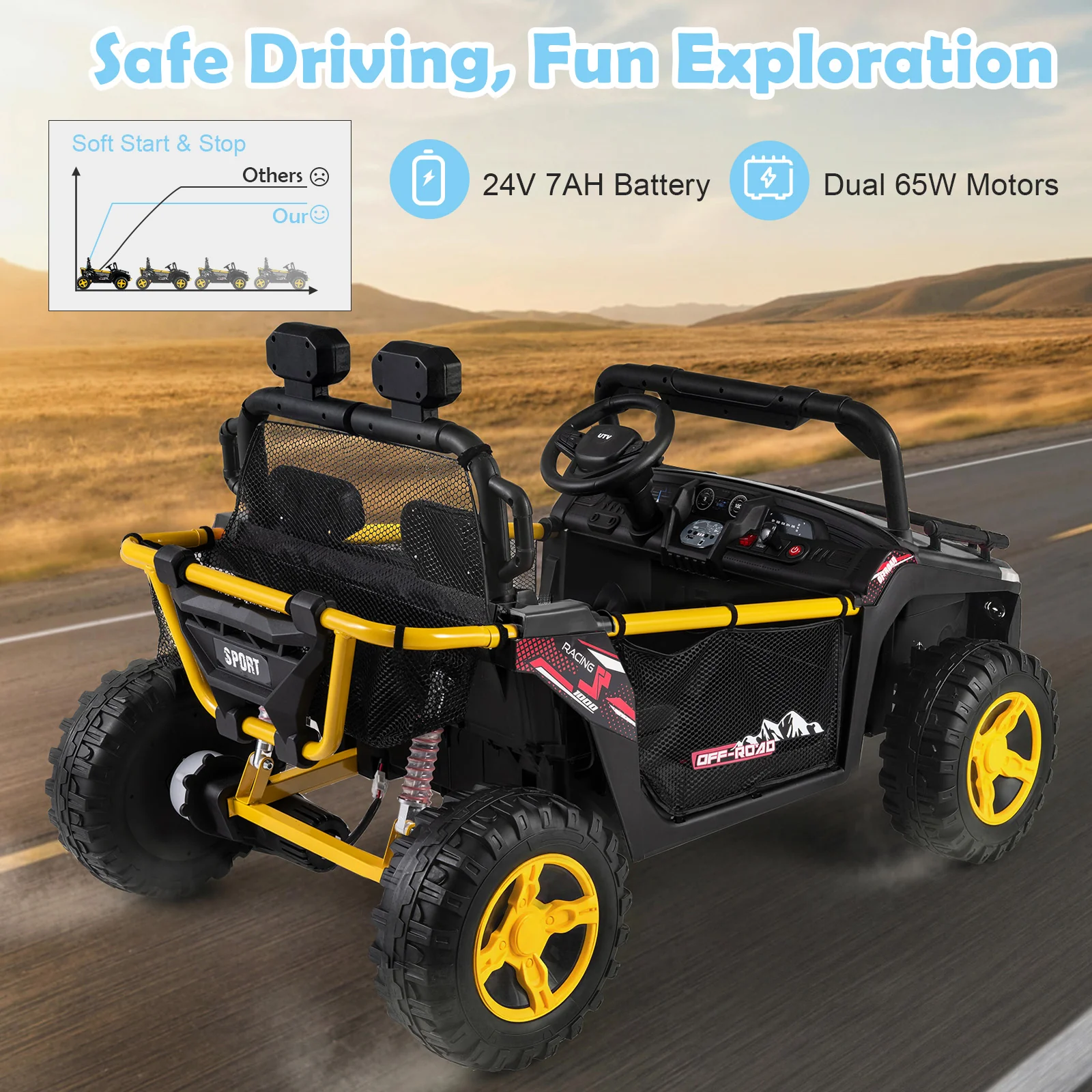 24V Ride on Toy for Kids 2 Seater Ride on Truck Car with Horn Music Story, Black - Image 10