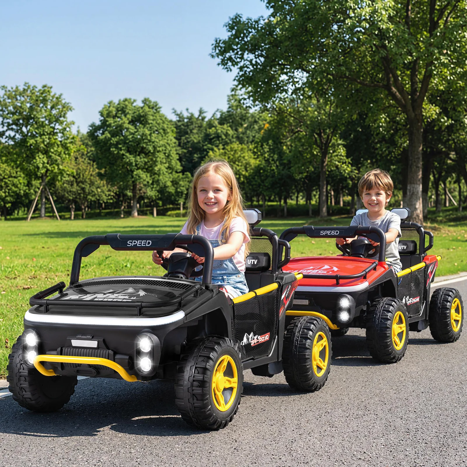 24V Ride on Toy for Kids 2 Seater Ride on Truck Car with Horn Music Story, Black - Image 2