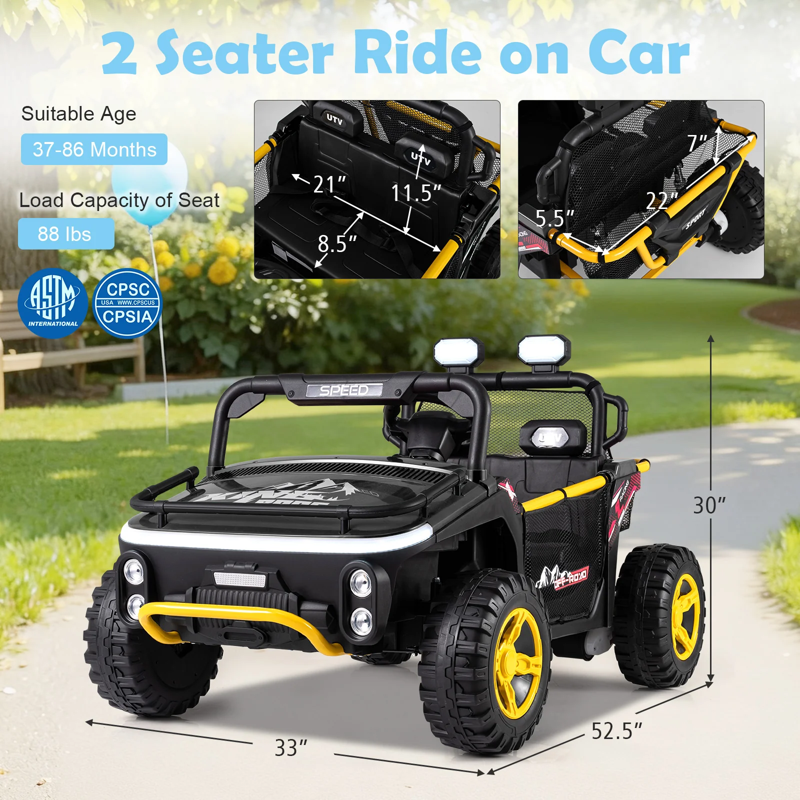 24V Ride on Toy for Kids 2 Seater Ride on Truck Car with Horn Music Story, Black - Image 5