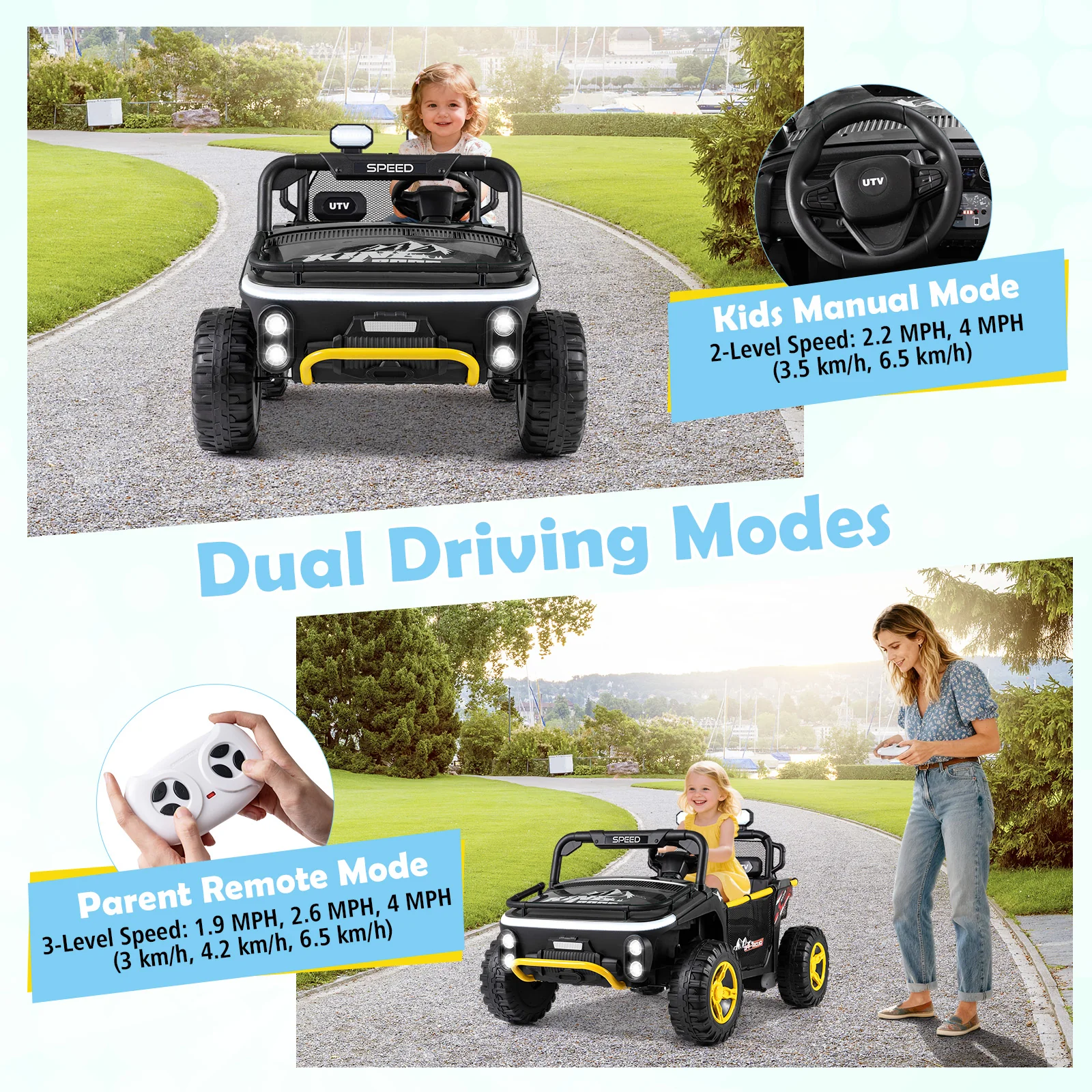 24V Ride on Toy for Kids 2 Seater Ride on Truck Car with Horn Music Story, Black - Image 6