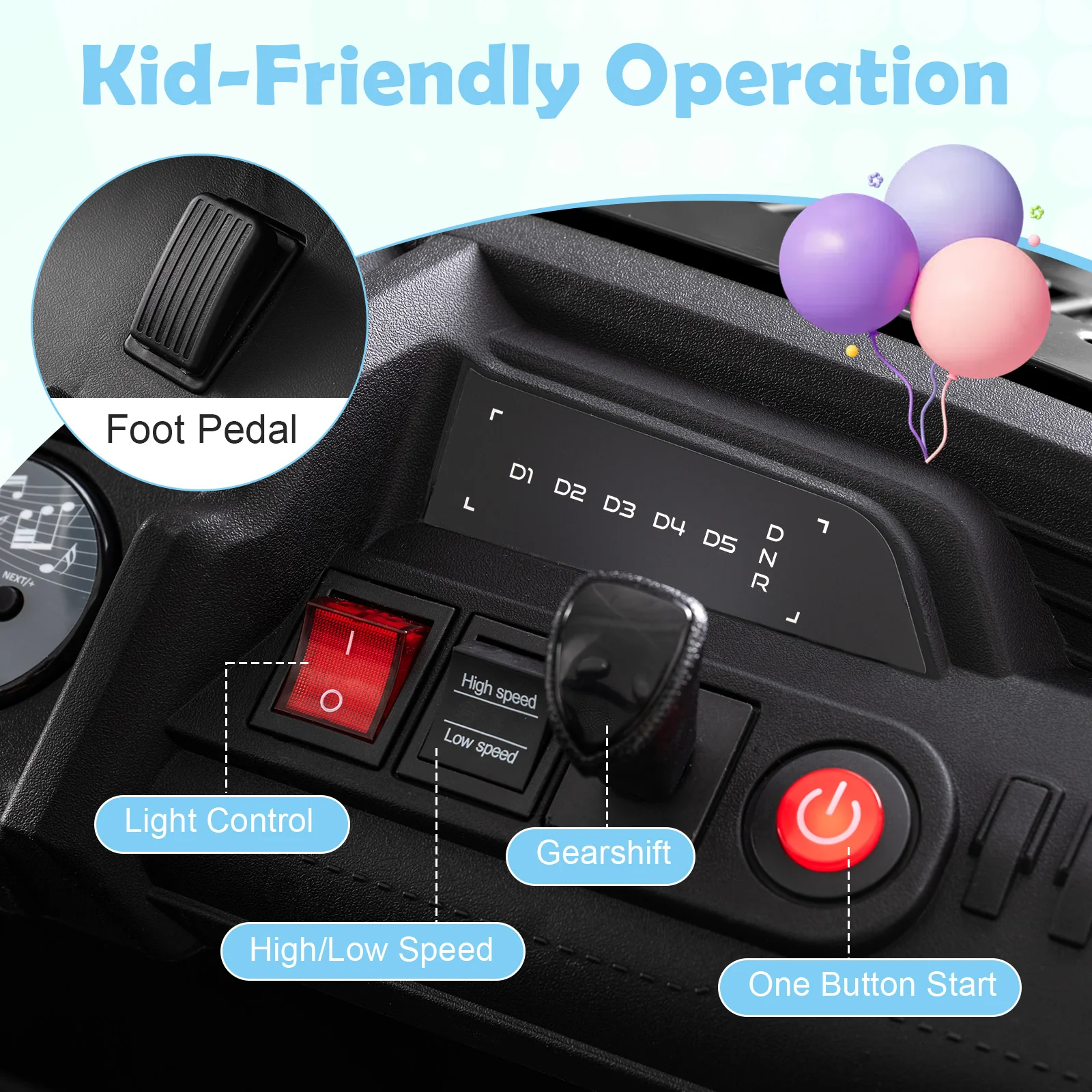 24V Ride on Toy for Kids 2 Seater Ride on Truck Car with Horn Music Story, Black - Image 8