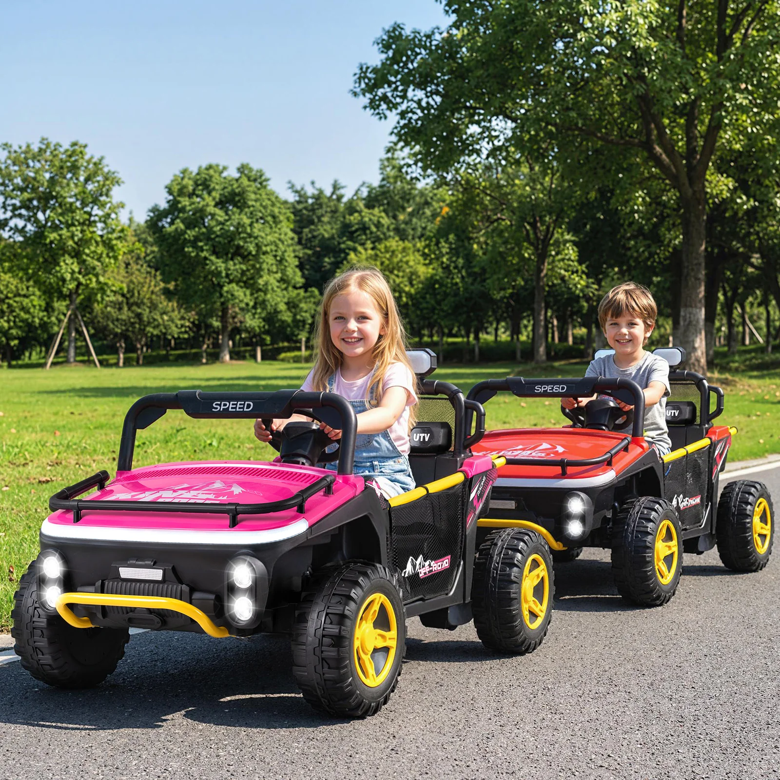 24V Ride on Toy for Kids 2 Seater Ride on Truck Car with Horn Music Story, Pink - Image 2