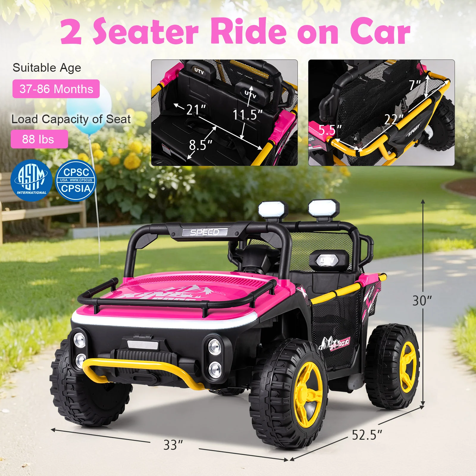 24V Ride on Toy for Kids 2 Seater Ride on Truck Car with Horn Music Story, Pink - Image 5