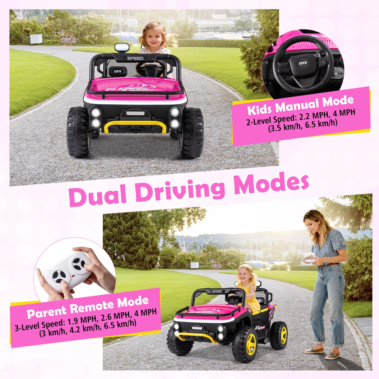 24V Ride on Toy for Kids 2 Seater Ride on Truck Car with Horn Music Story, Pink - Image 6