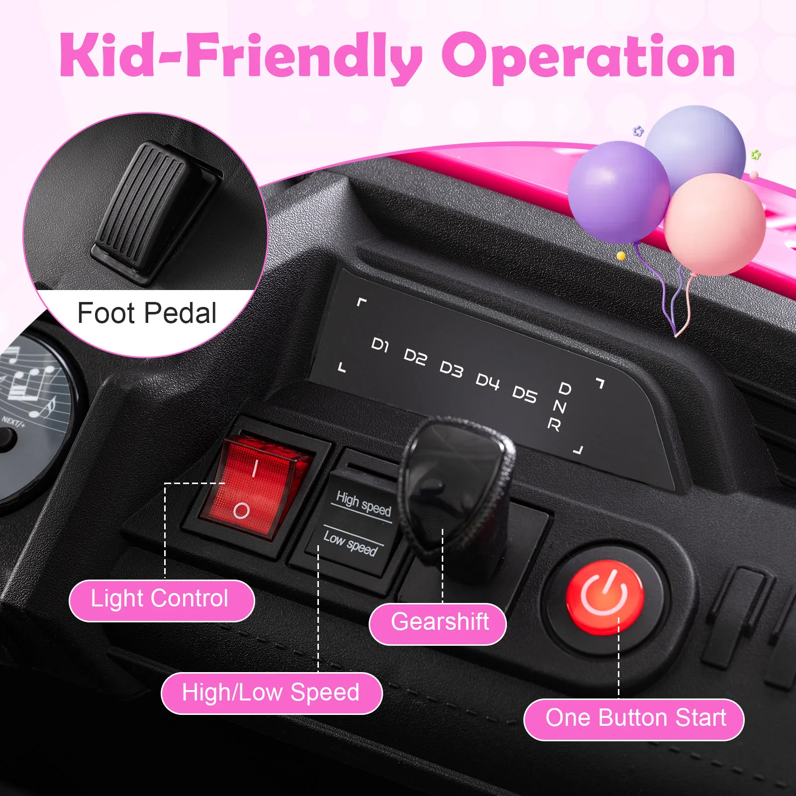 24V Ride on Toy for Kids 2 Seater Ride on Truck Car with Horn Music Story, Pink - Image 8