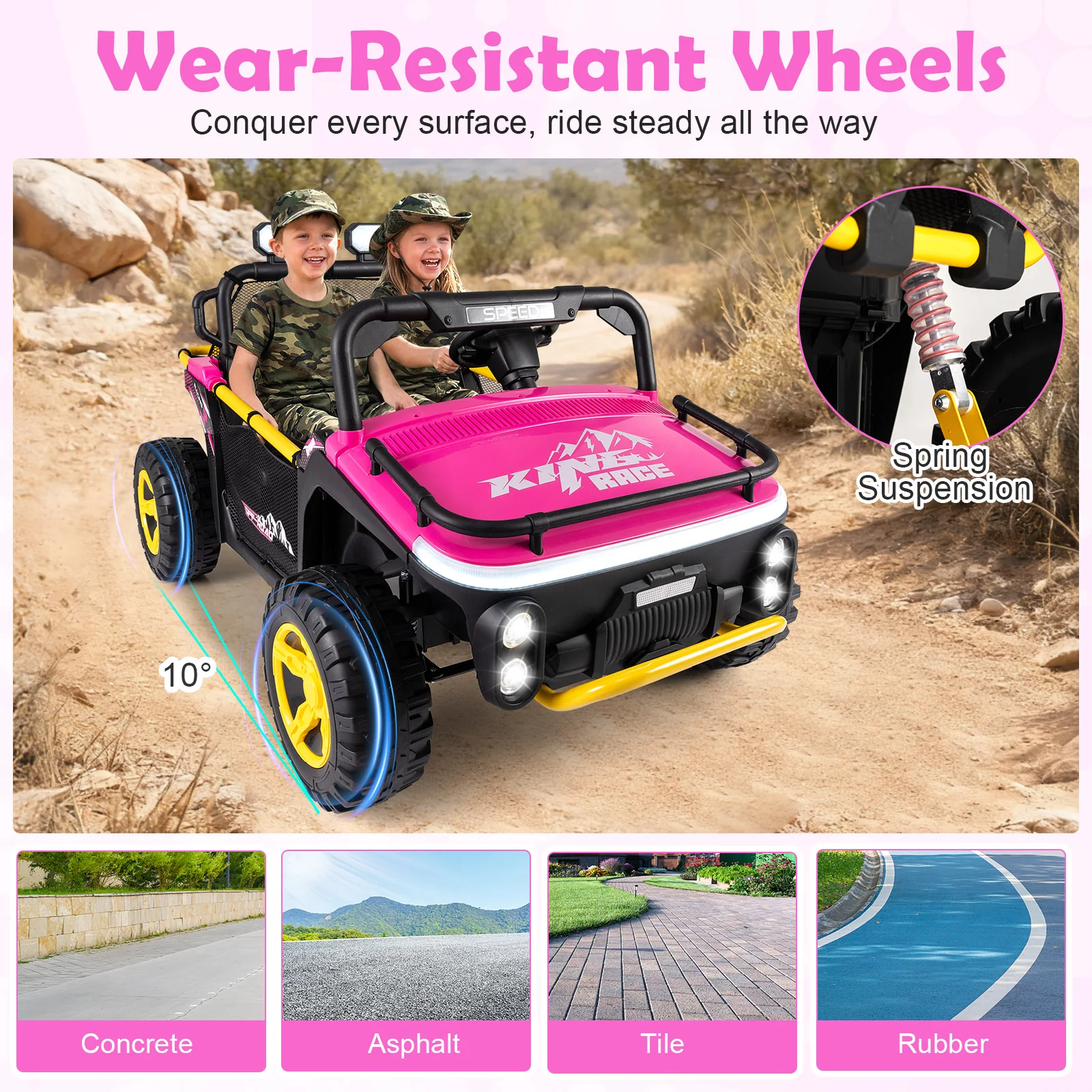 24V Ride on Toy for Kids 2 Seater Ride on Truck Car with Horn Music Story, Pink - Image 9