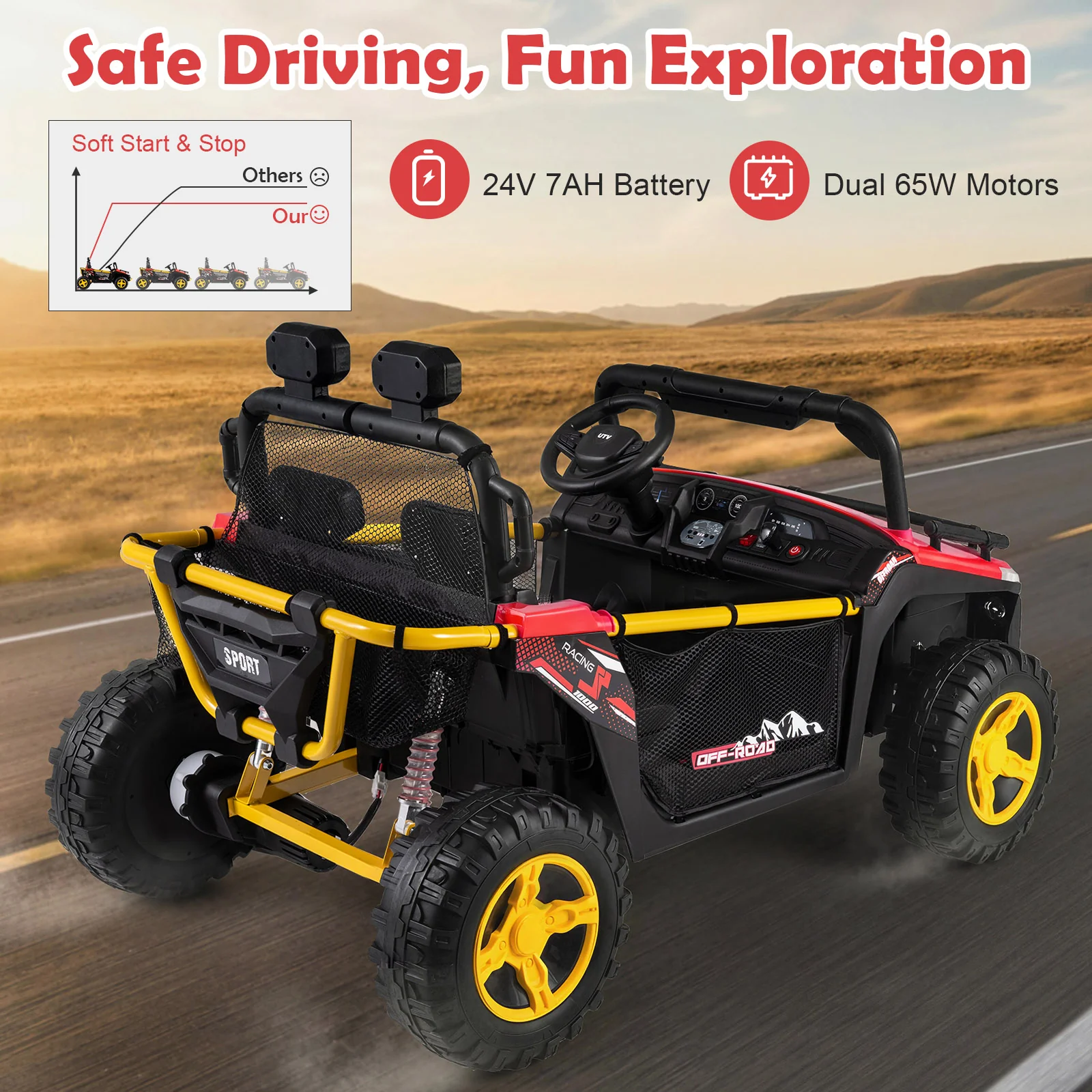 24V Ride on Toy for Kids 2 Seater Ride on Truck Car with Horn Music Story, Red - Image 10