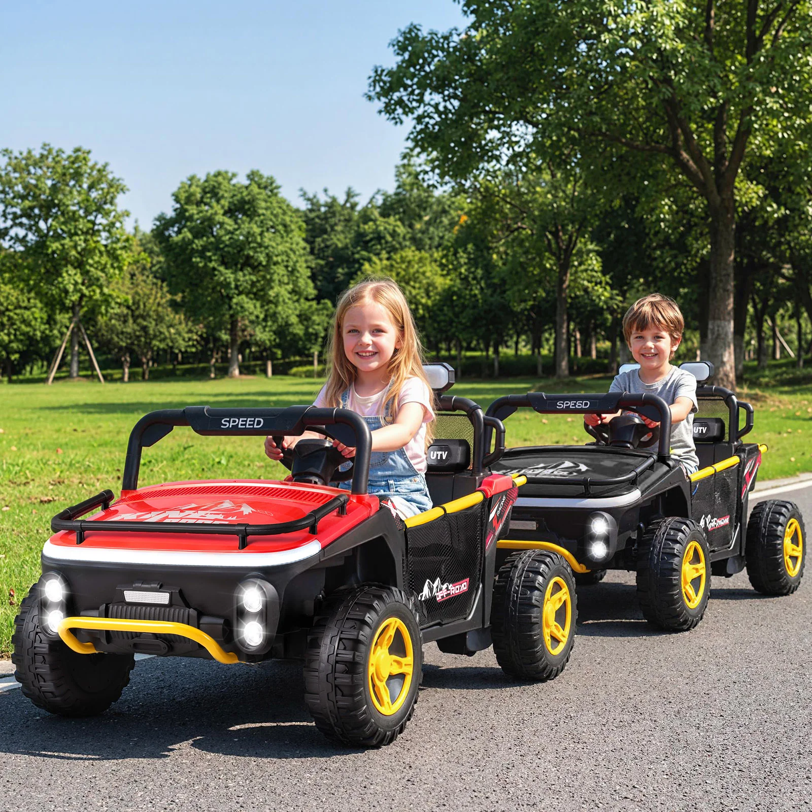 24V Ride on Toy for Kids 2 Seater Ride on Truck Car with Horn Music Story, Red - Image 2