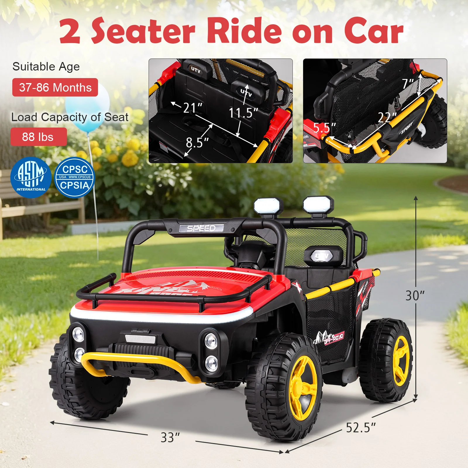 24V Ride on Toy for Kids 2 Seater Ride on Truck Car with Horn Music Story, Red - Image 5