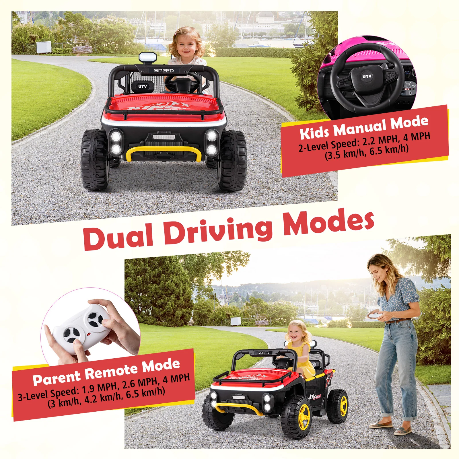 24V Ride on Toy for Kids 2 Seater Ride on Truck Car with Horn Music Story, Red - Image 6