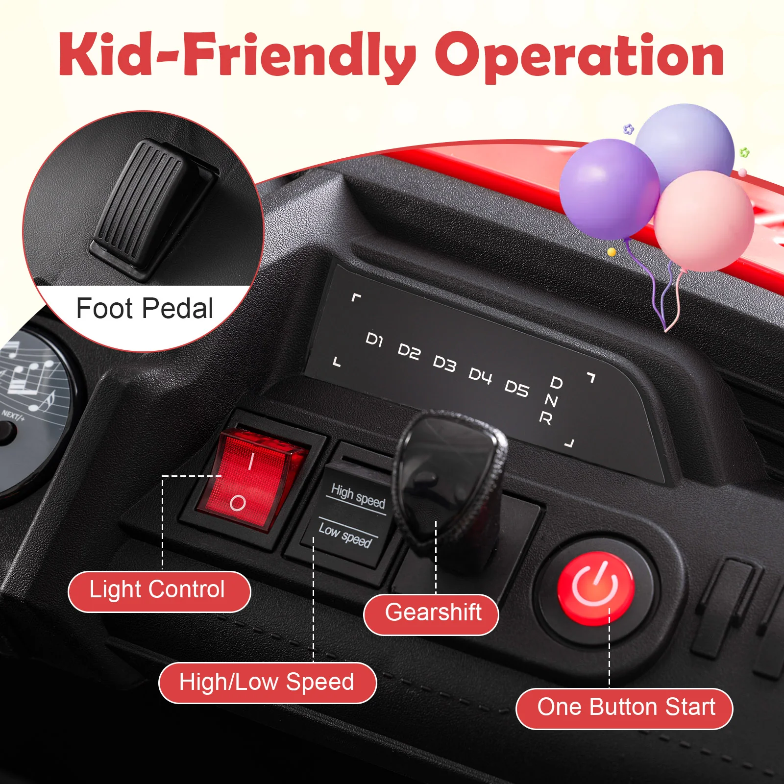 24V Ride on Toy for Kids 2 Seater Ride on Truck Car with Horn Music Story, Red - Image 8