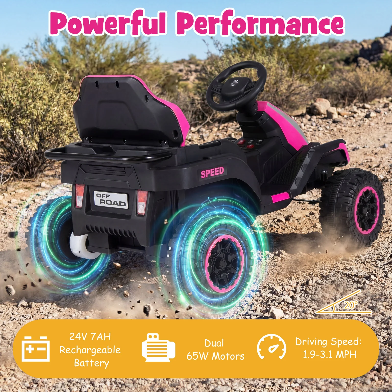 24V Ride On Tractor With Detachable Trailer, Pink - Image 5
