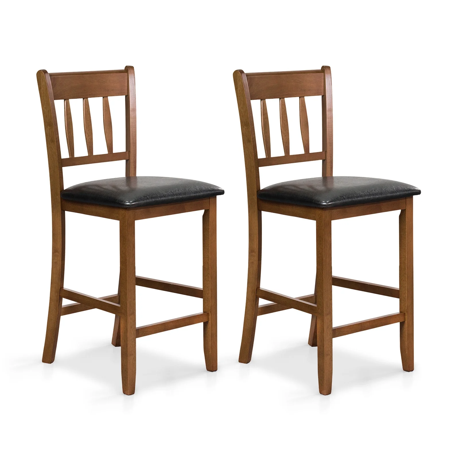 25.5 Inch Counter Height Bar Chair Set, Walnut, Padded Seat With Backrest