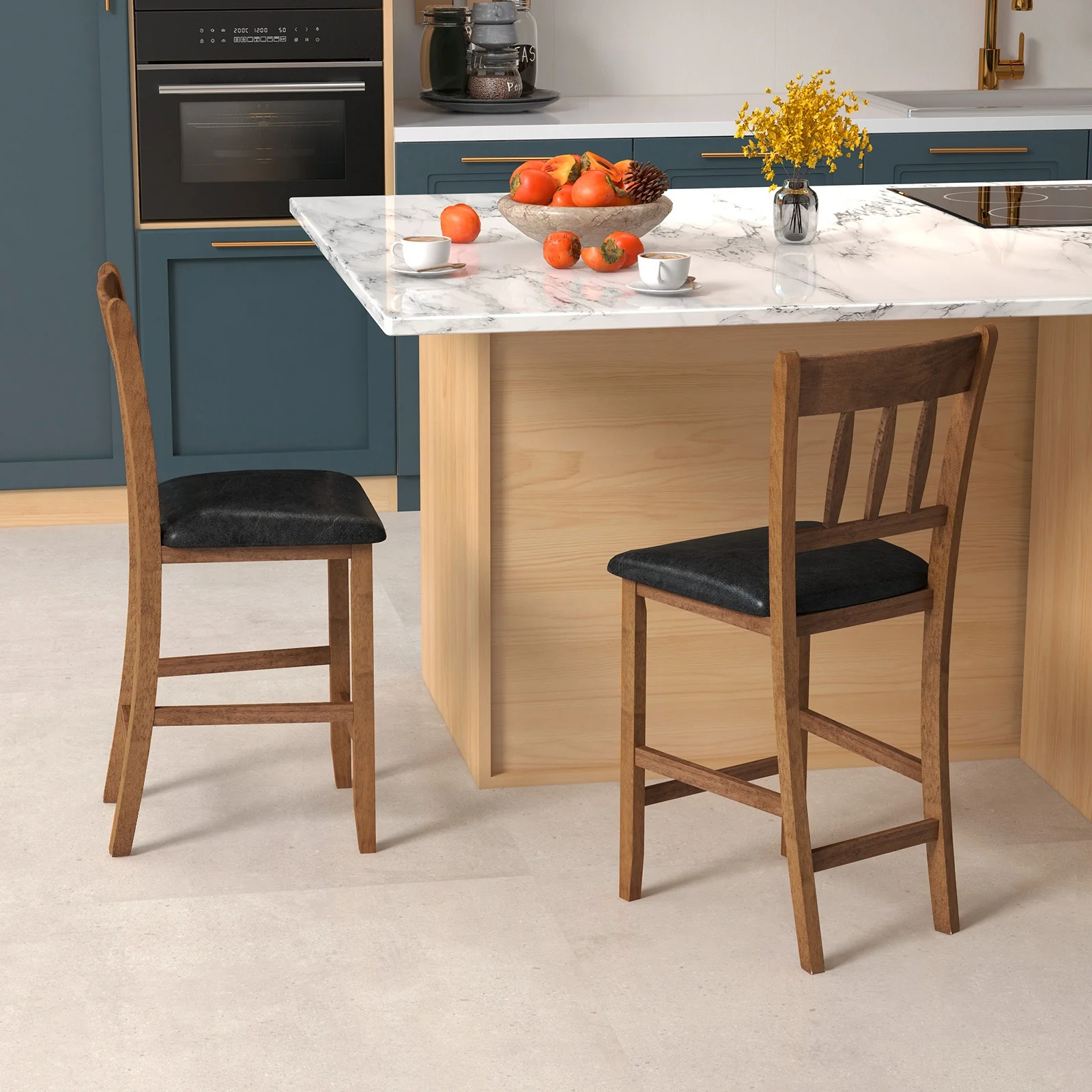 25.5 Inch Counter Height Bar Chair Set, Walnut, Padded Seat With Backrest - Image 2